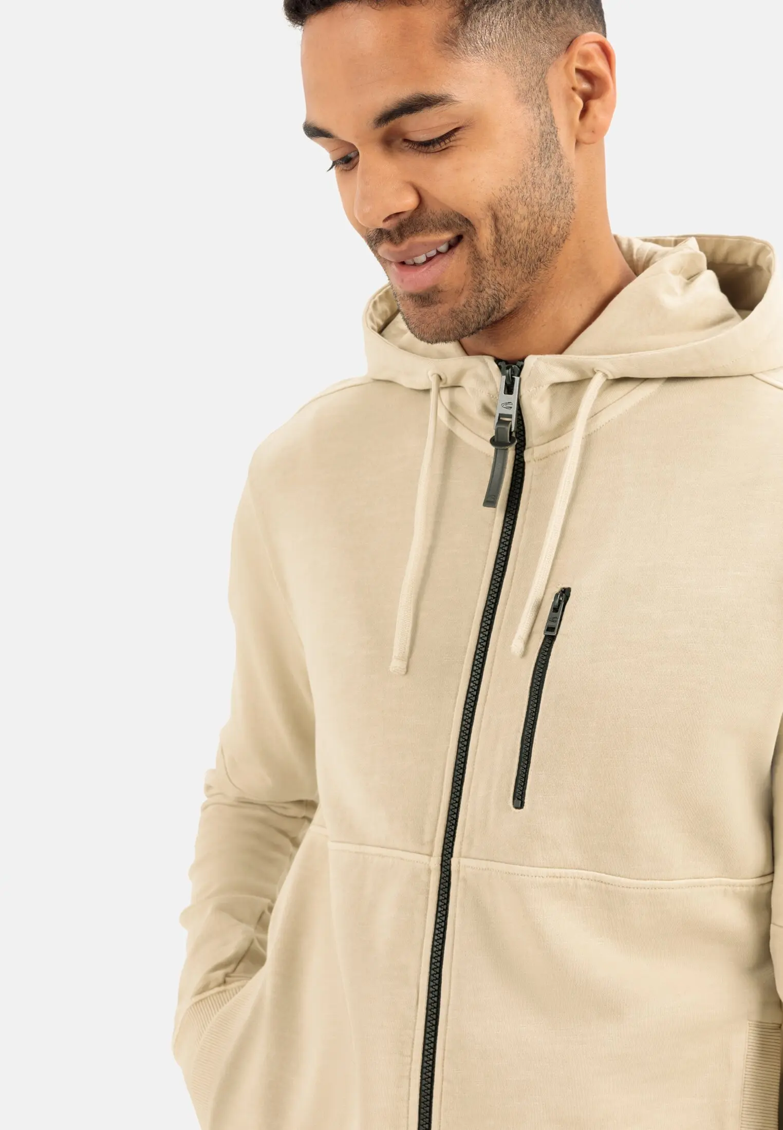 Kapuzen-Sweatjacke für Herren in Beige | XXL