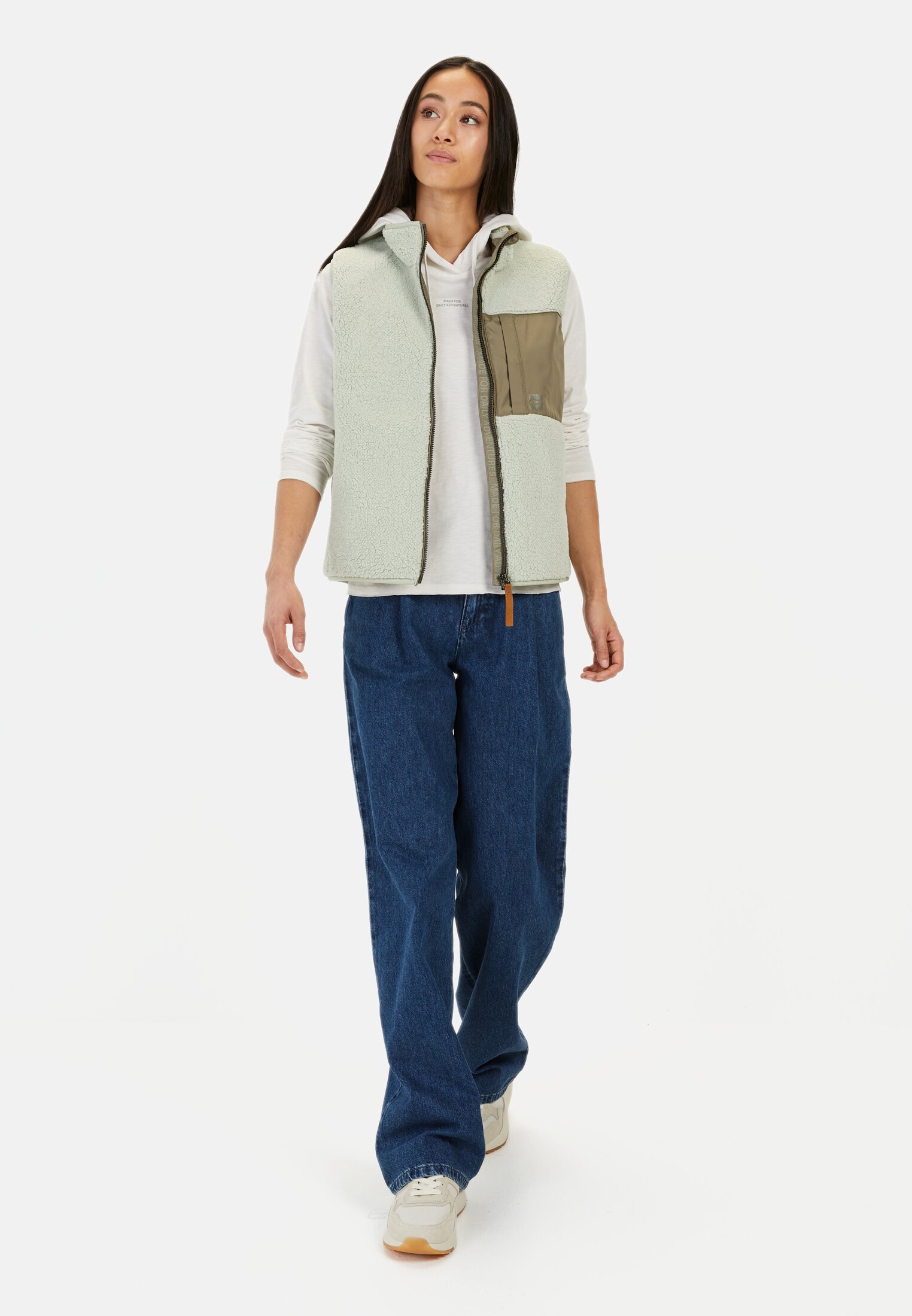 Women Teddy vest with stand-up collar Eukalyptus worn front full body