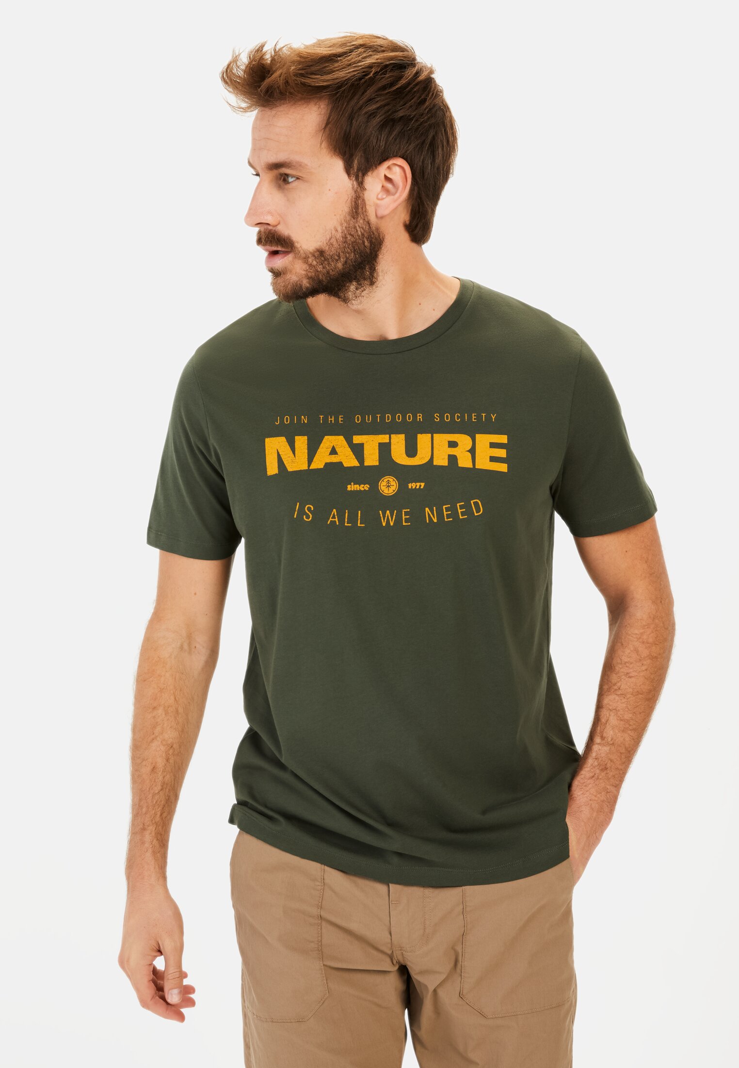Herren T-Shirt mit Print Grün getragen vorn