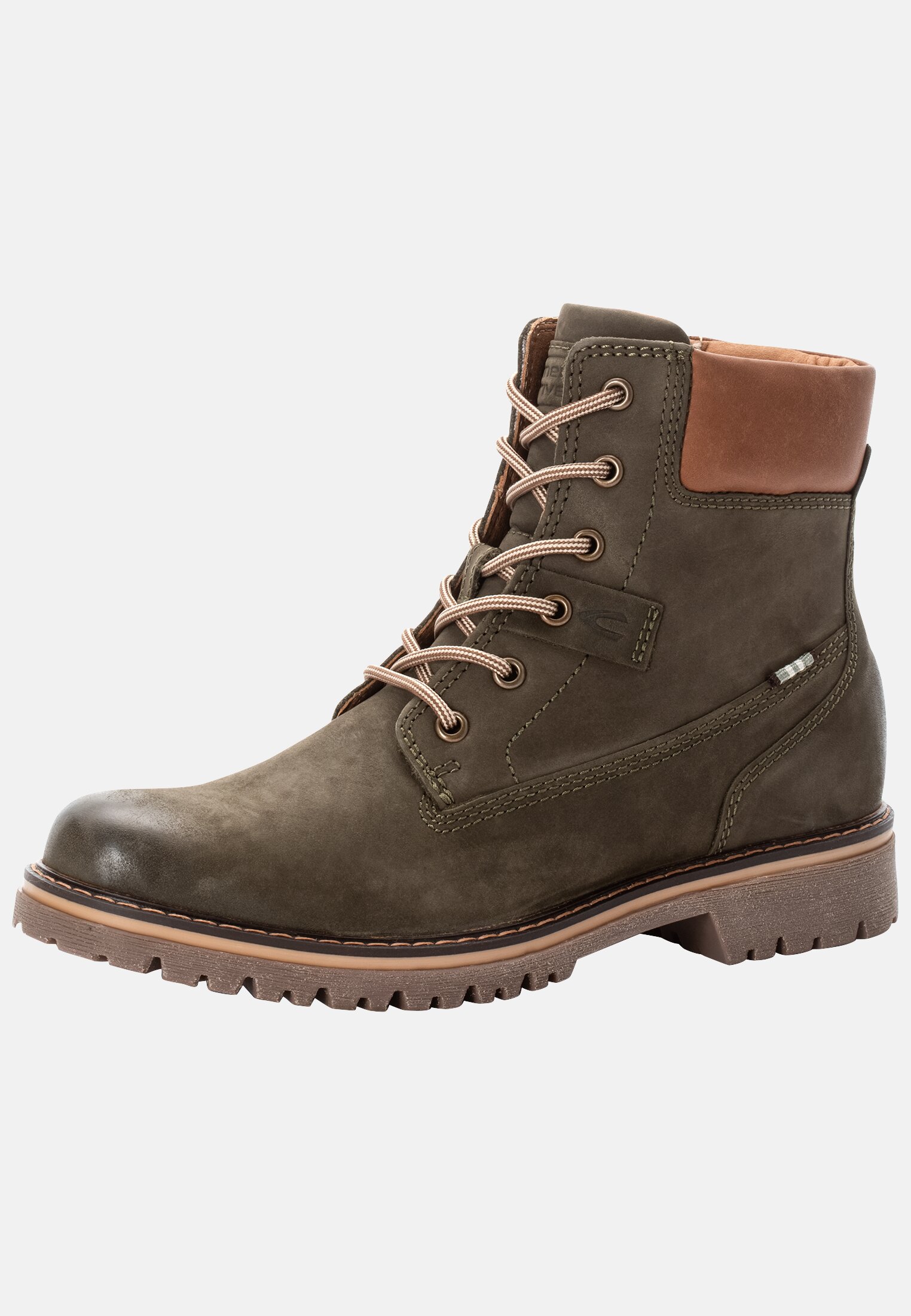 MI_CACA301-0310-850_2G-00 Women Leather lace-up boot with warm wool lining Khaki frontal back