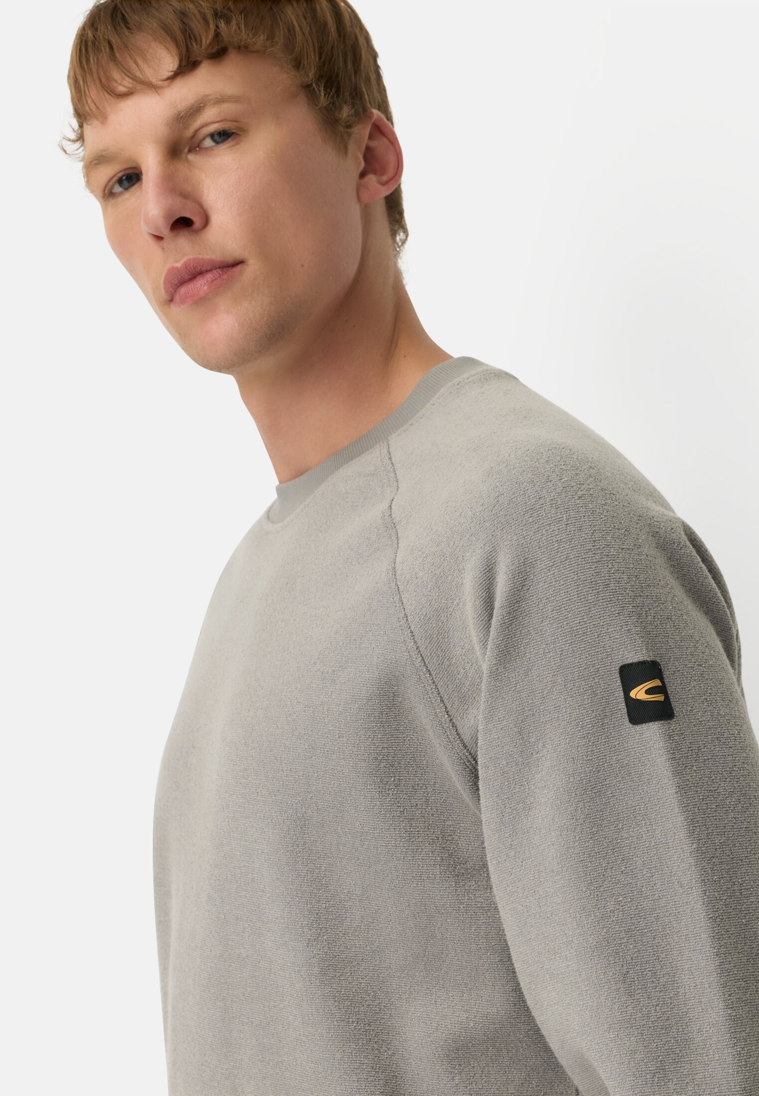 Men Terry sweatshirt with soft inner material Grey worn detail close
