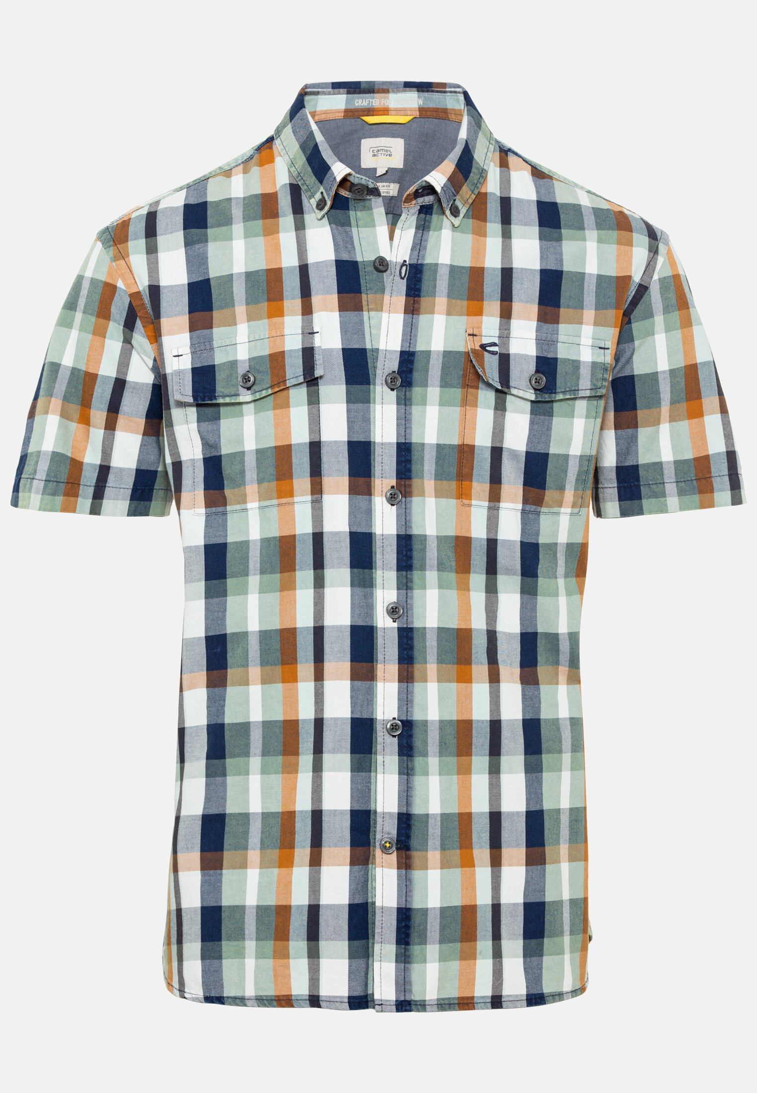 Men Short sleeve shirt with check pattern Green frontal front