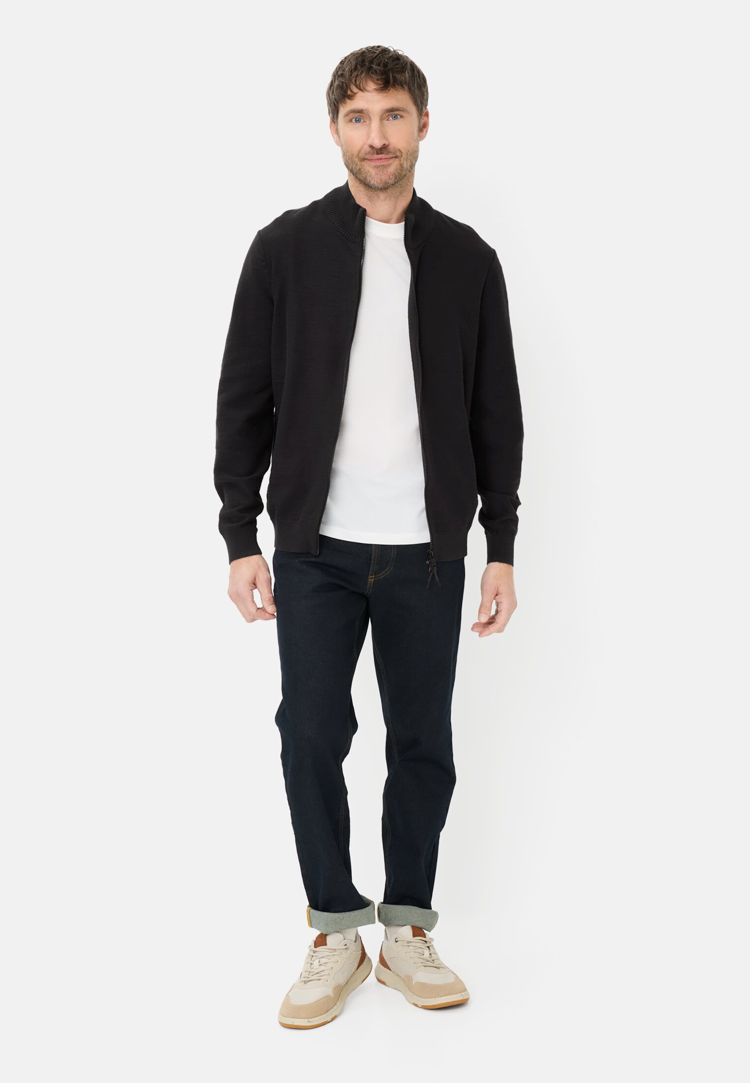 Heren Gebreid vest van puur katoen Asphalt gedragen voor lichaam compleet 