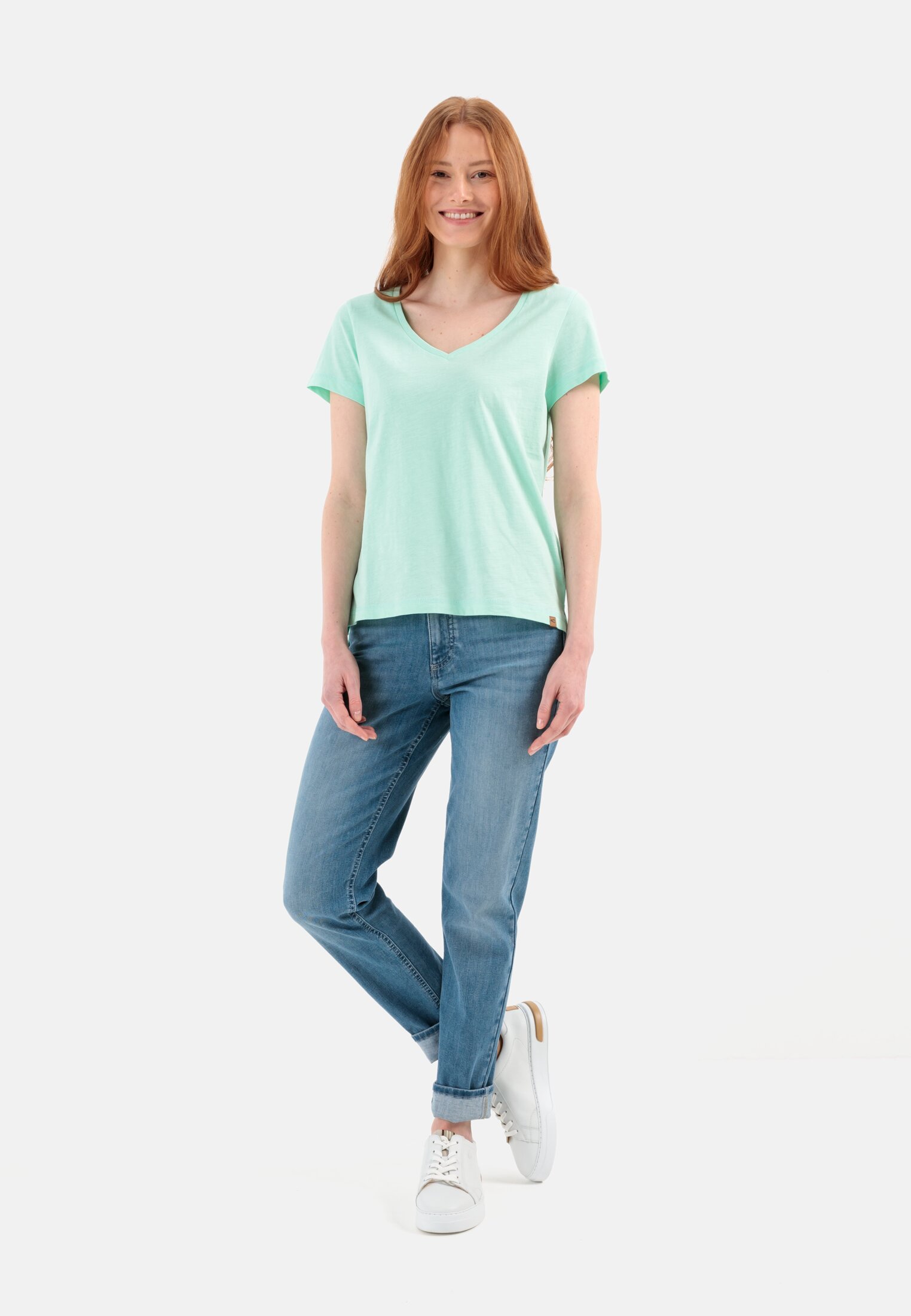 Women T-Shirt from Organic Cotton Green worn front full body