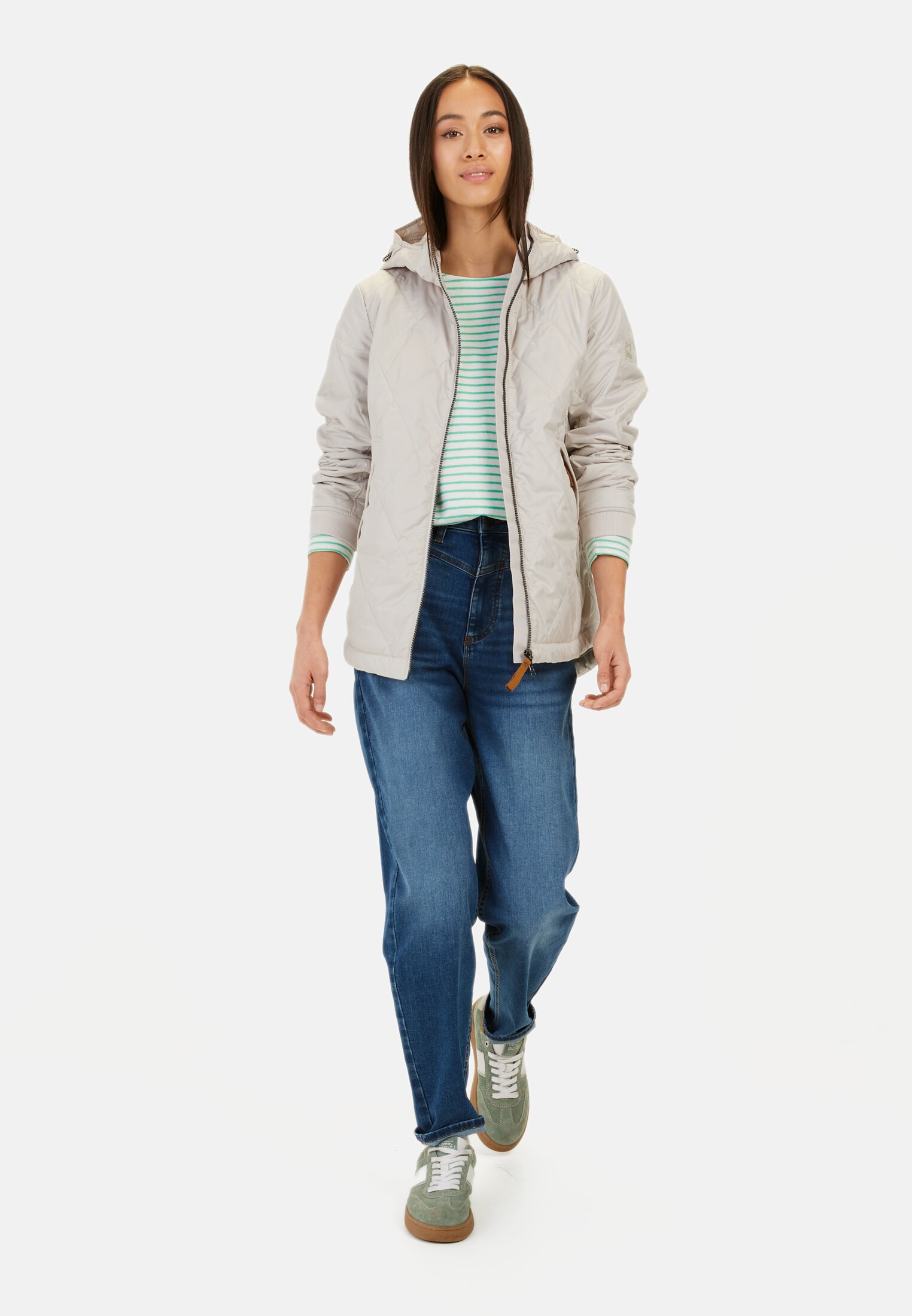 Women Jacket with diamond quilting Pearl white worn front full body