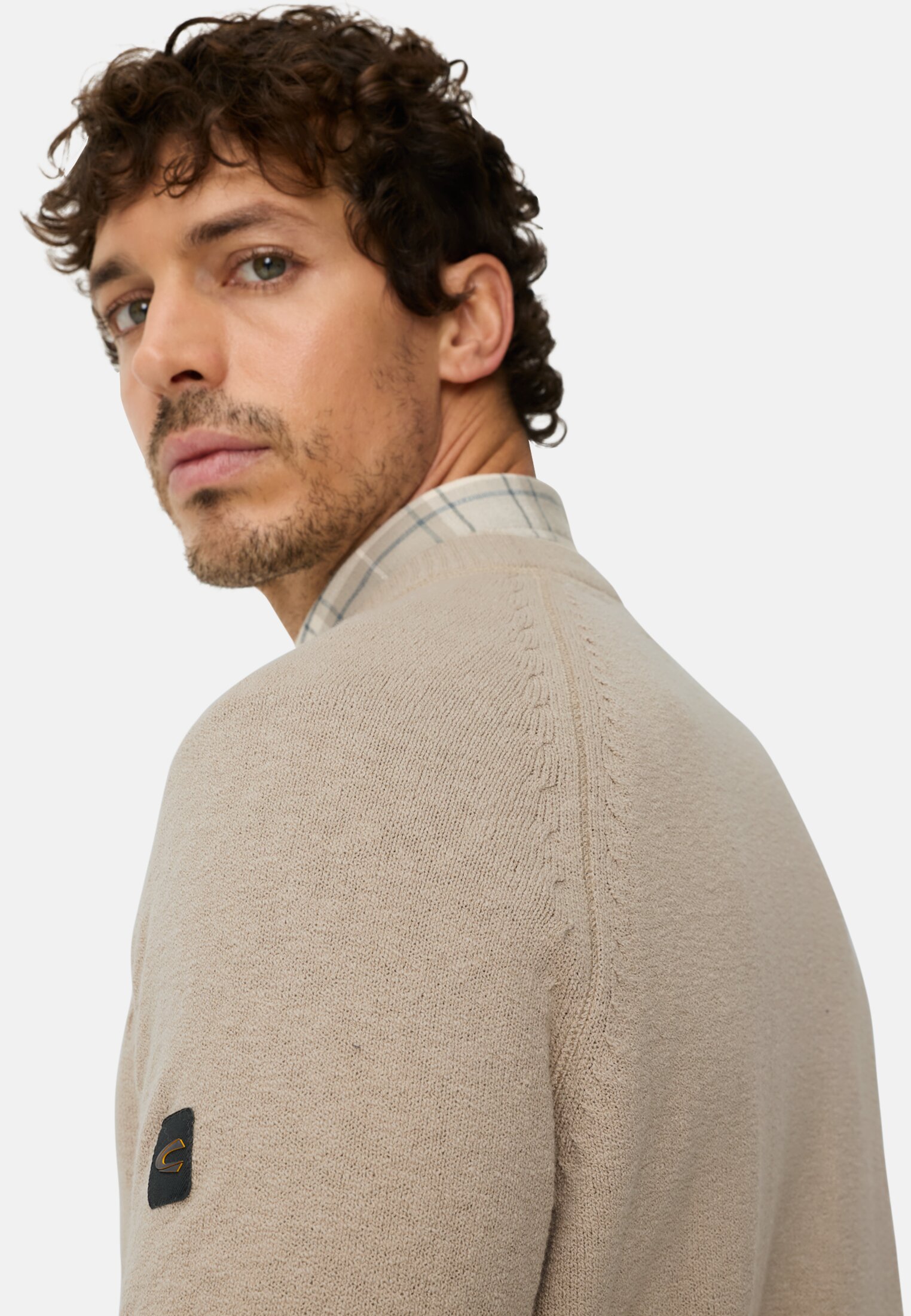 Men Pullover with crew neck Beige worn emotional