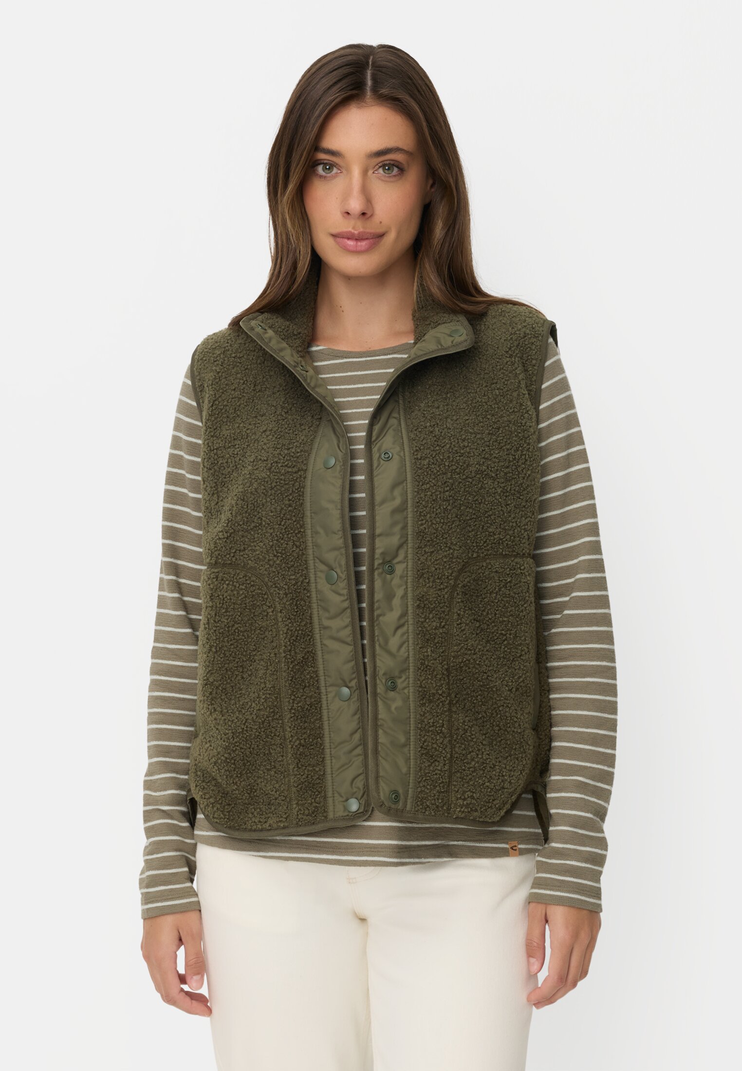 Women Short vest with reflective details Dark green worn front