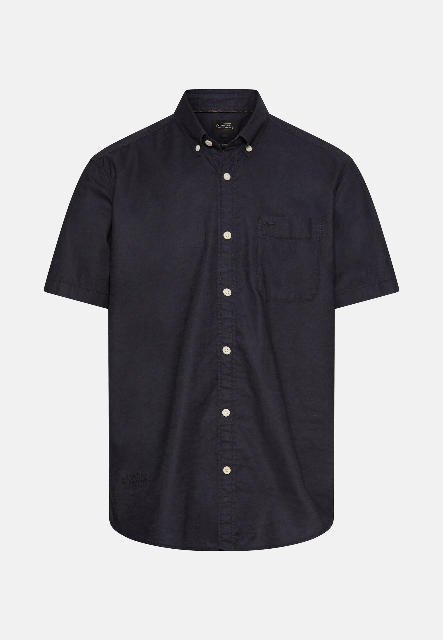 Heren Korte mouwen shirt van linnenmix Donkerblauw frontaal voor