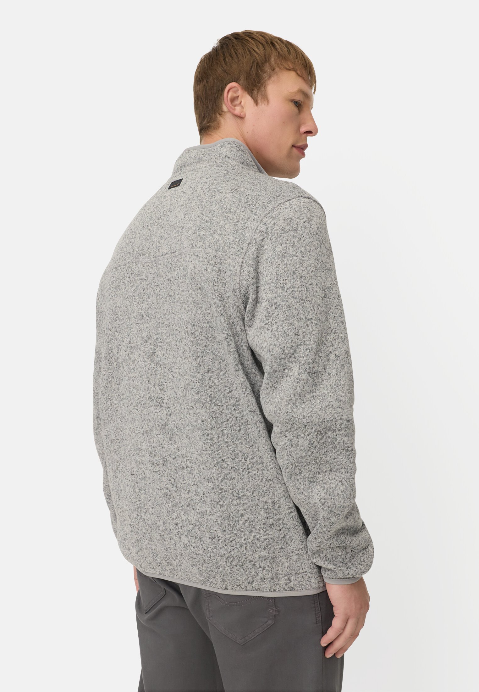 Men Fleece jacket with high collar Grey worn back