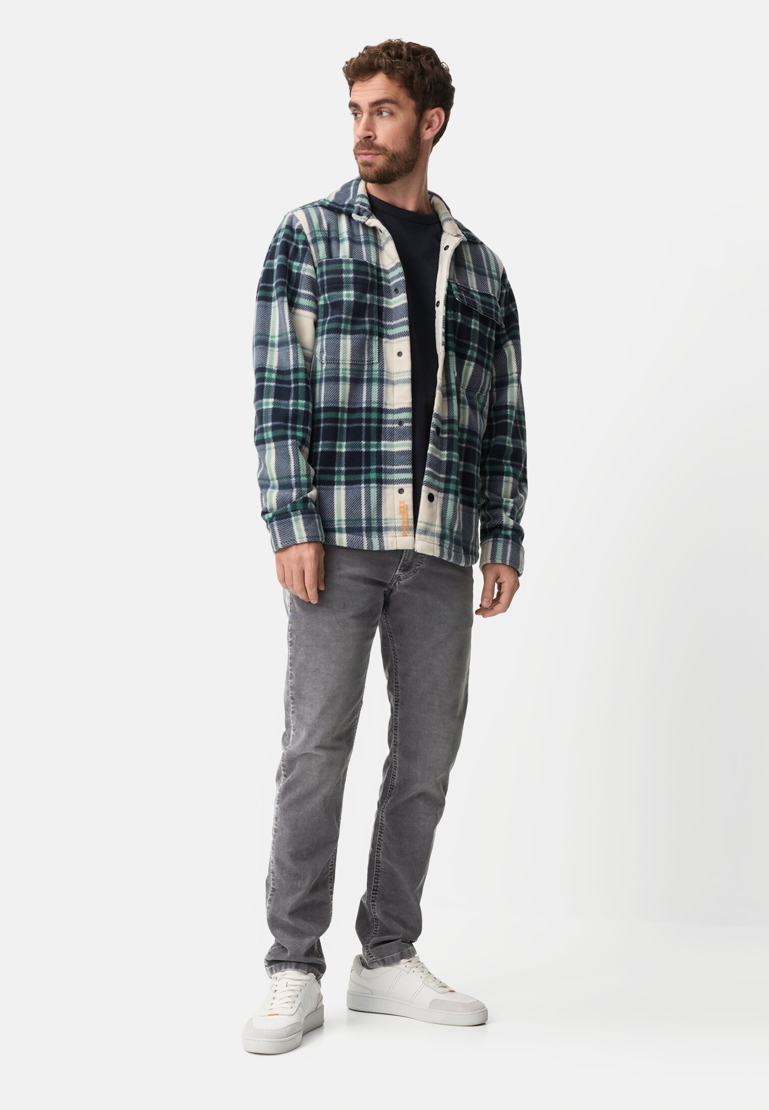 Heren Slim Fit 5-pocket broek Steengrijs gedragen voor lichaam compleet 