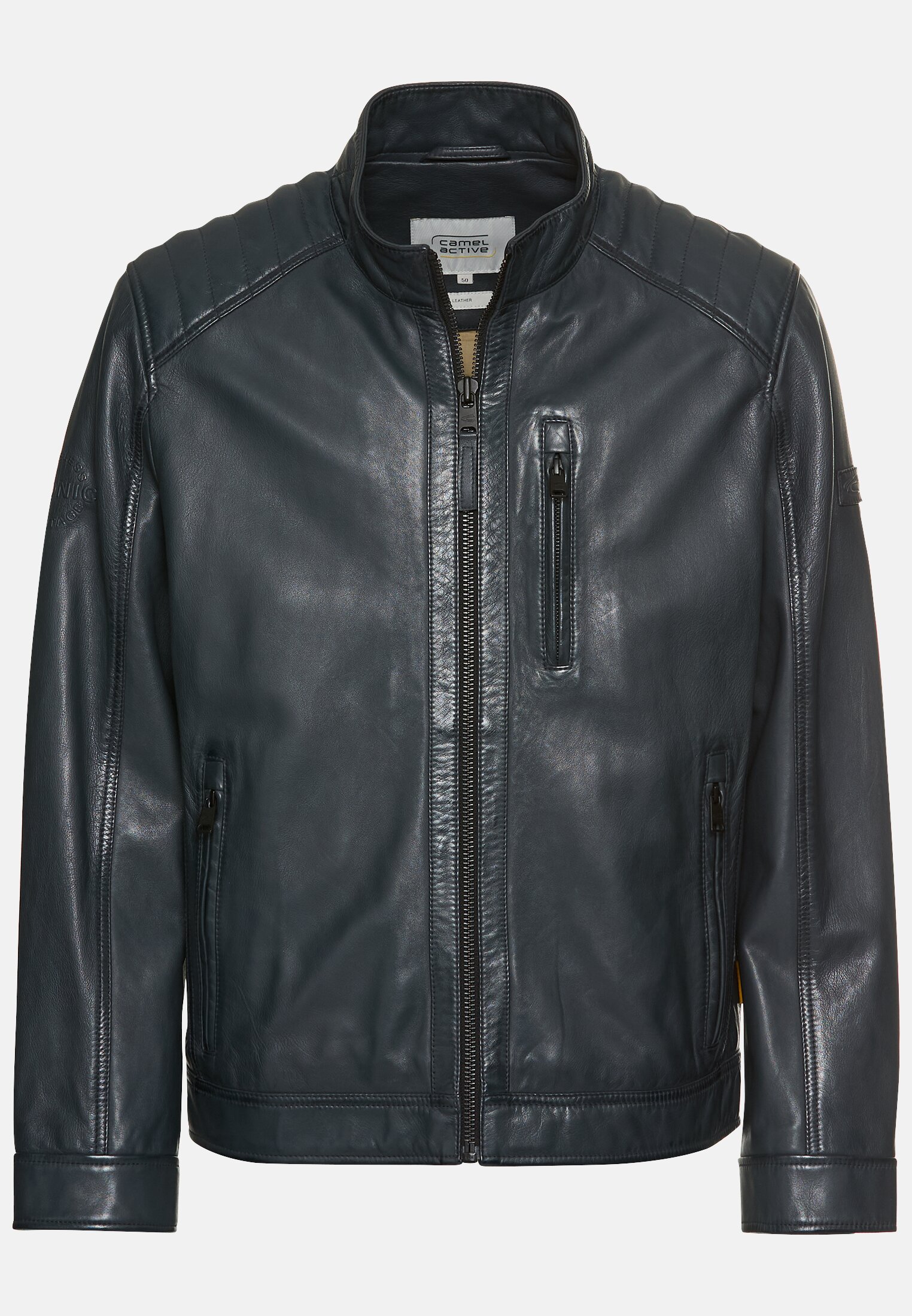 Men Leather jacket with patch pockets Dark Blue frontal front