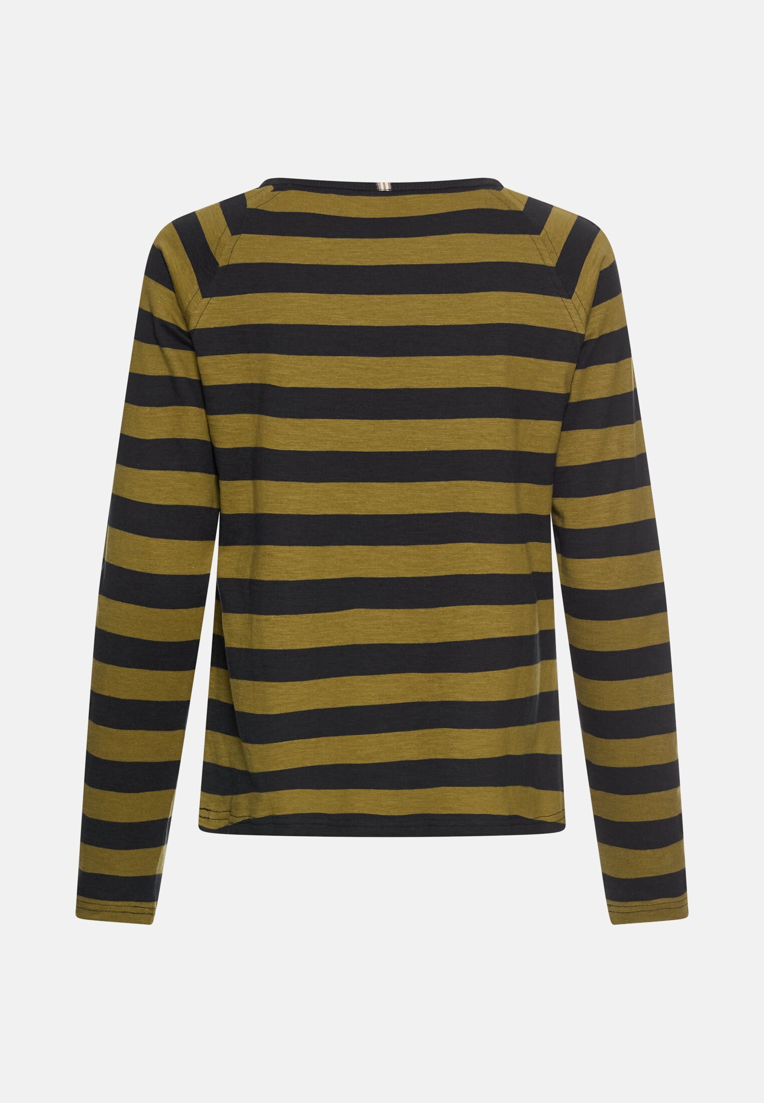Women Striped long sleeve shirt with raglan sleeves Olive frontal back