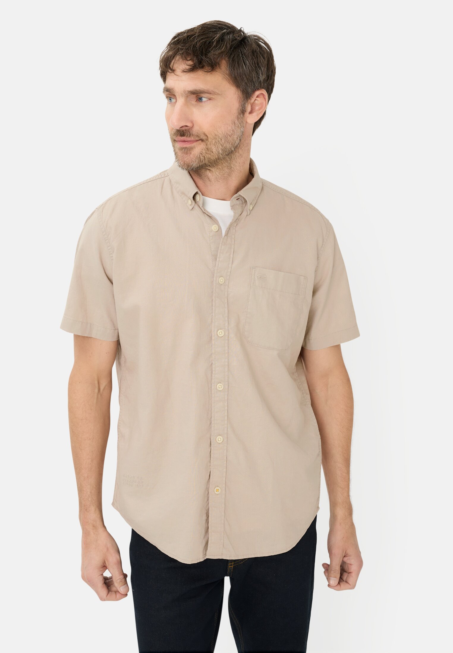 Heren Korte mouwen shirt van linnenmix Beige gedragen voor