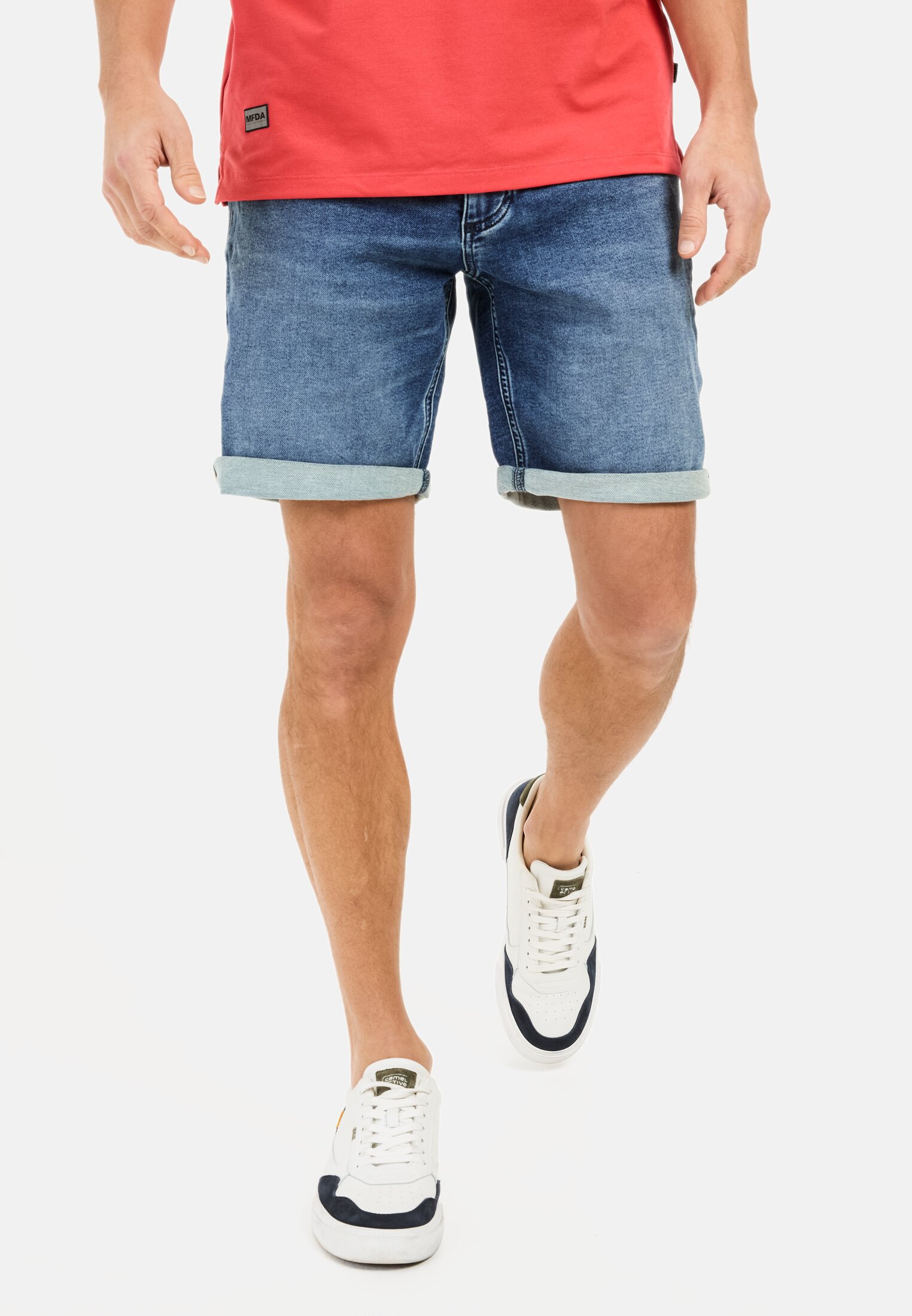 Men fleXXXactive® denim shorts in regular fit Blue worn front