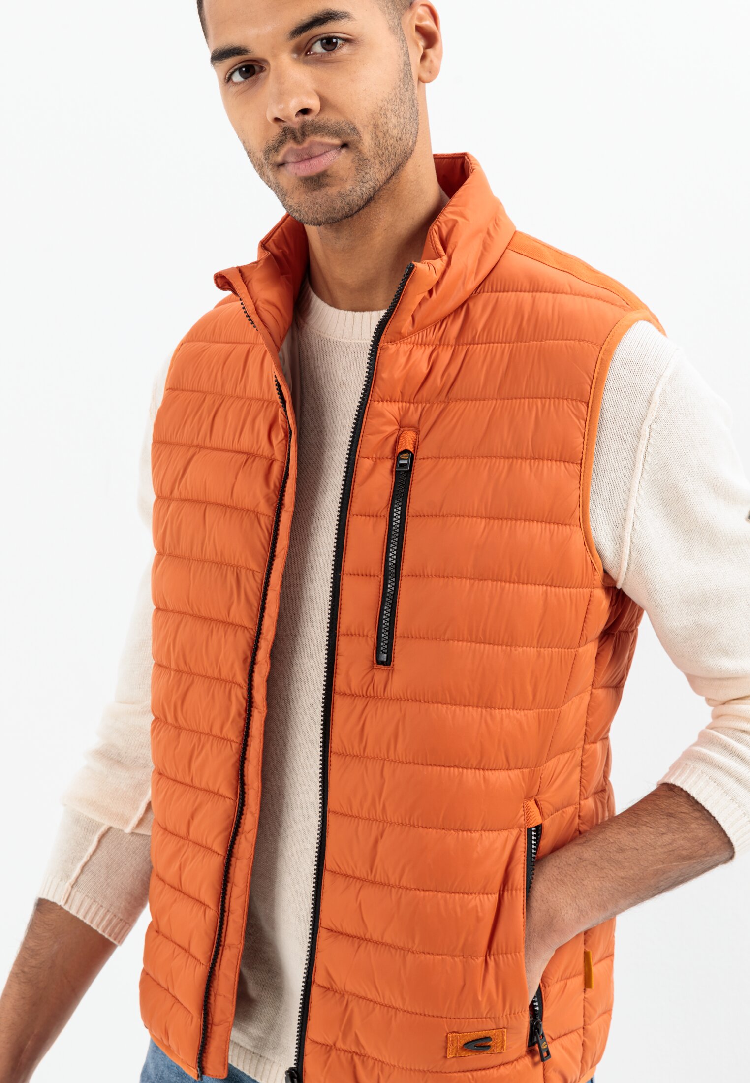 Men Quilted vest made from recycled polyester Orange worn emotional
