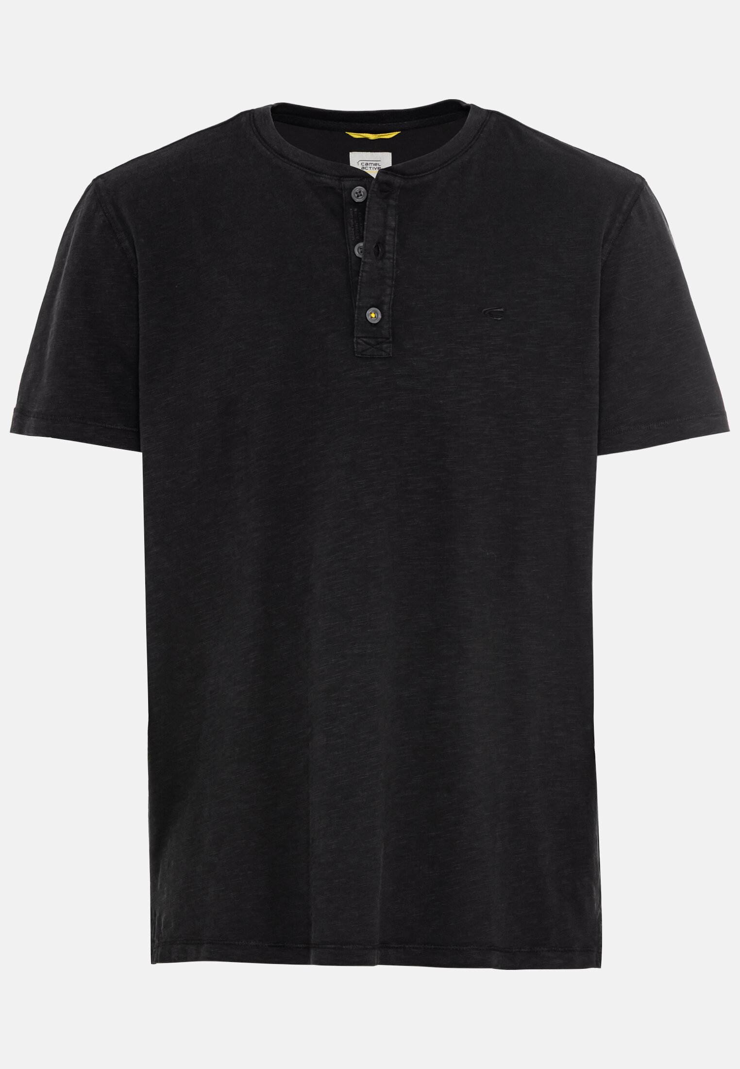 Herren Henley Shirt mit kurzem Arm aus reiner Baumwolle Schwarz frontal vorn