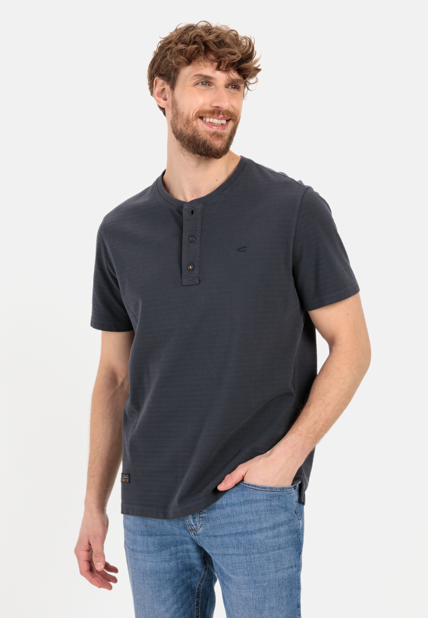 Kurzarm Henley für Herren in Dunkelblau | XL