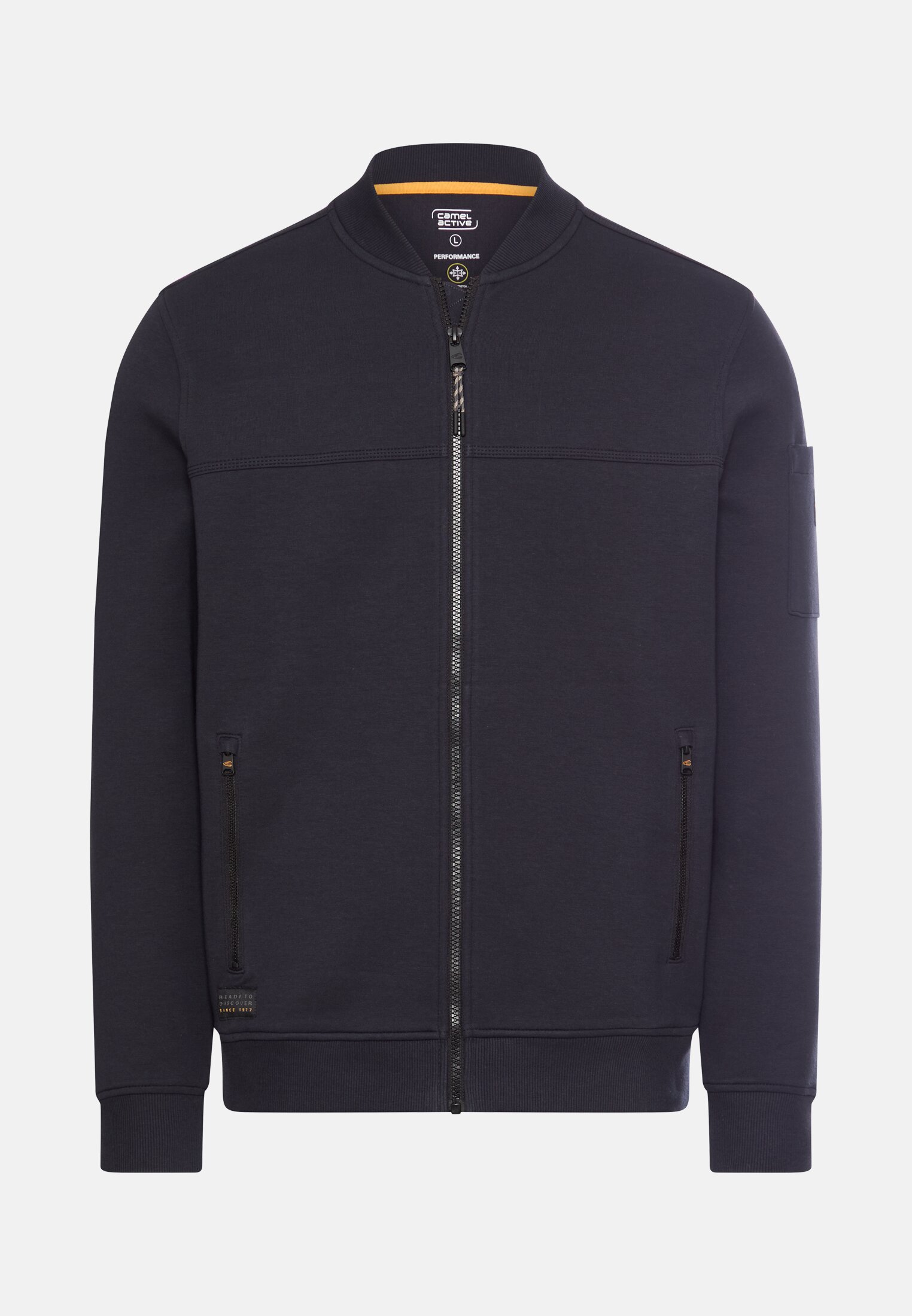 Men fleXXXactive® Sweat Jacket made from scuba jersey Navy Blue frontal front