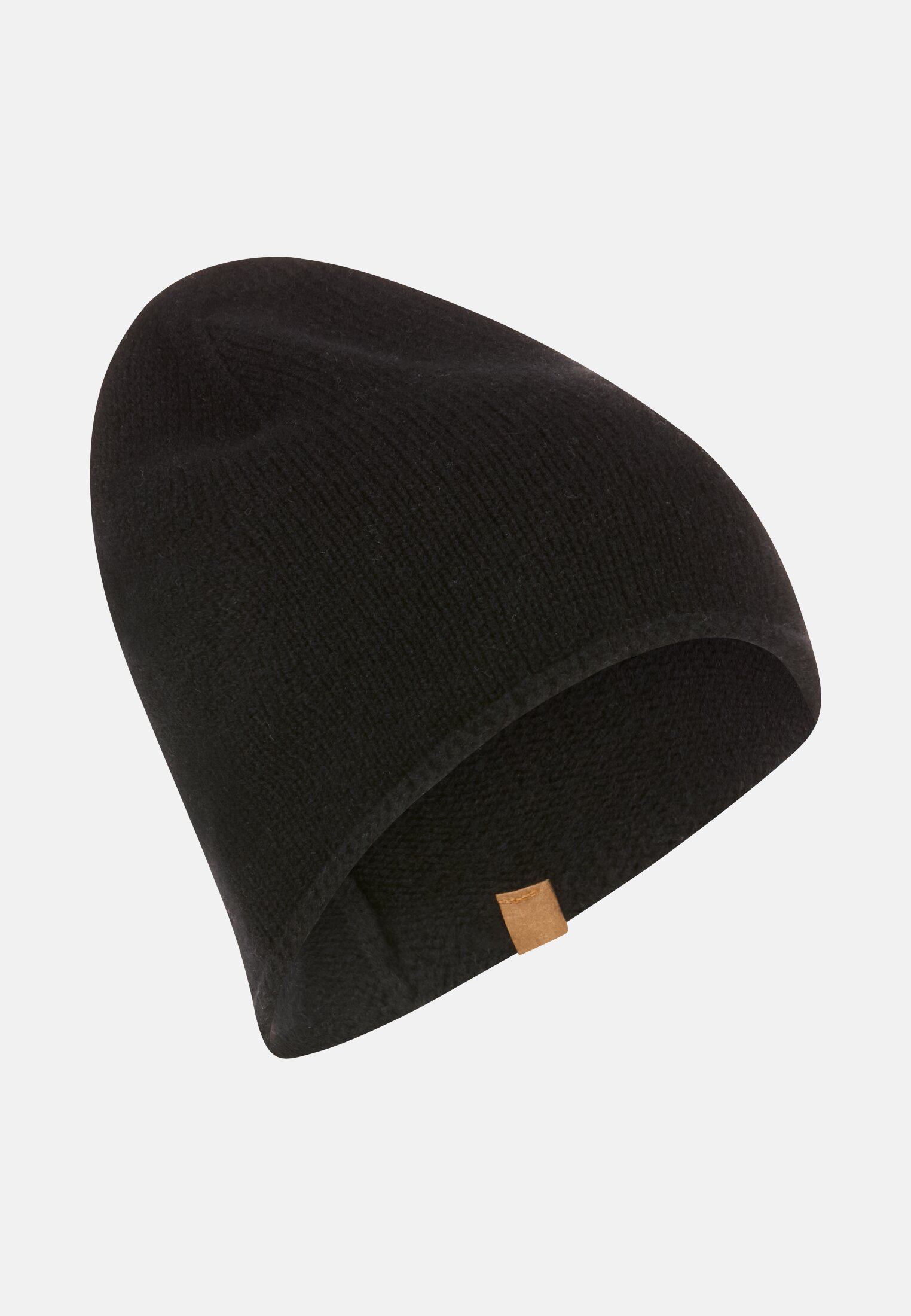 Damen Beanie aus reinem Kaschmir Schwarz frontal vorn