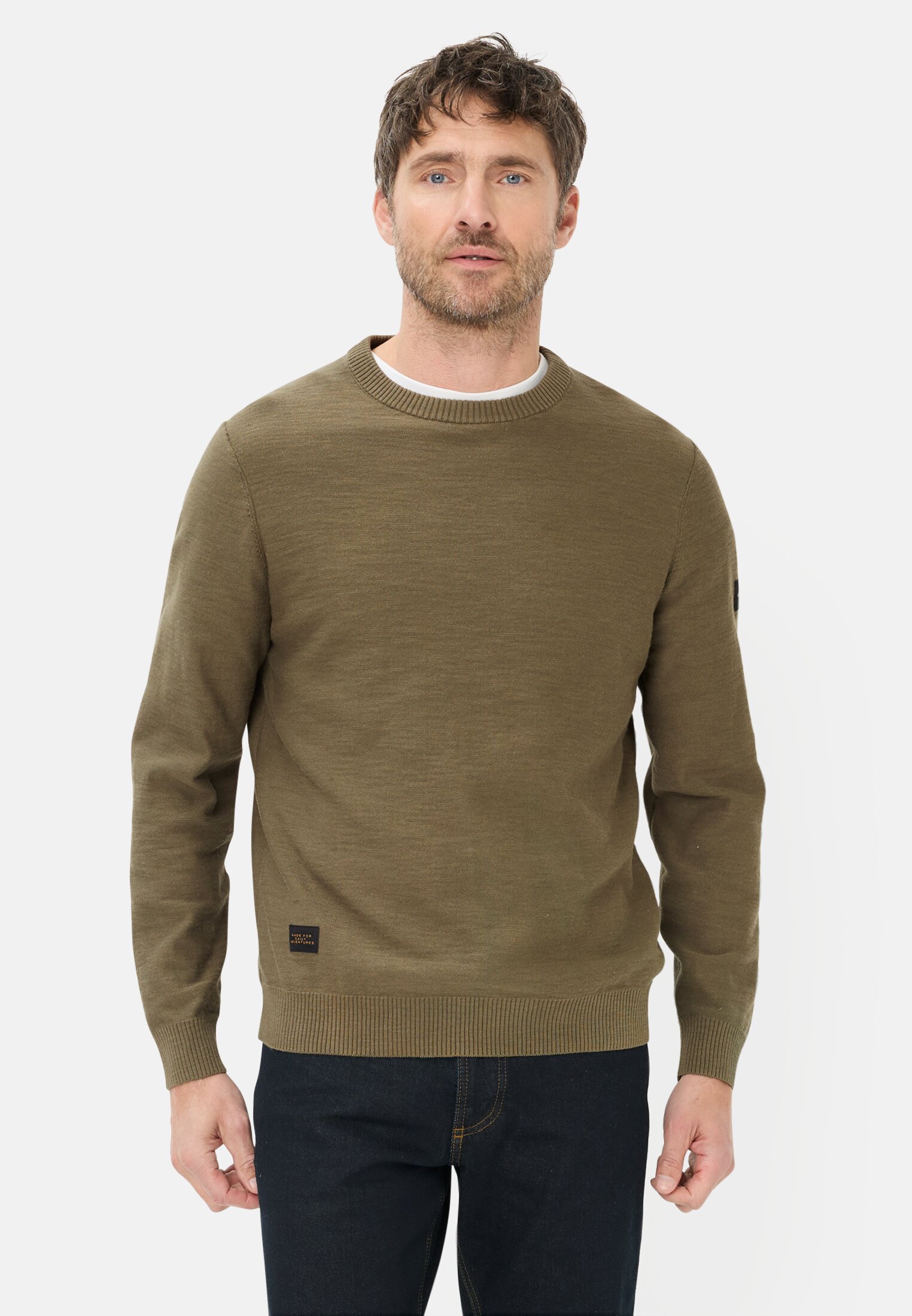 Heren Gebreide trui van puur katoen Olijfgroen gedragen voor