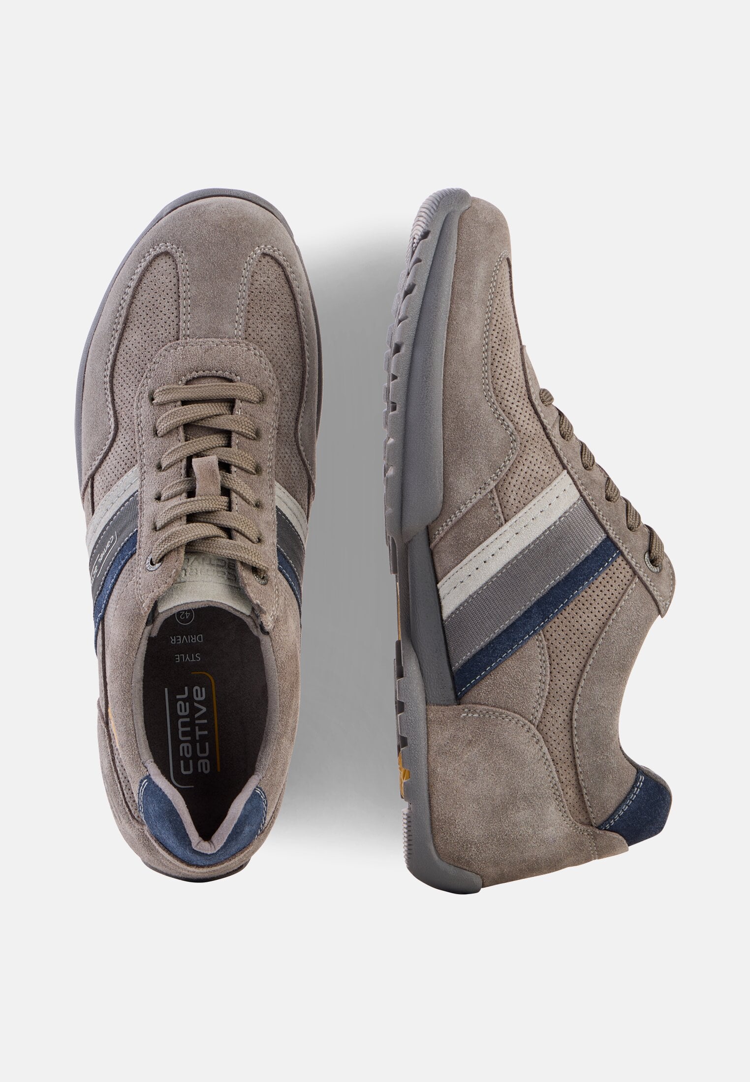 Heren Leren sneakers met klassieke vetersluiting Grijs frontaal van boven