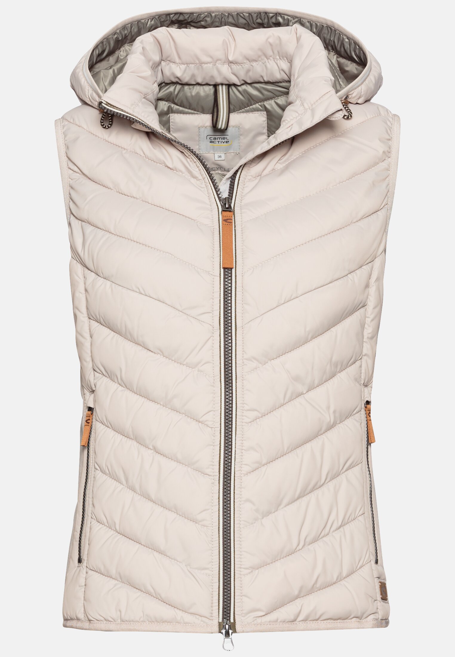 Women Quilted vest made from recycled polyester Beige-Grey frontal front