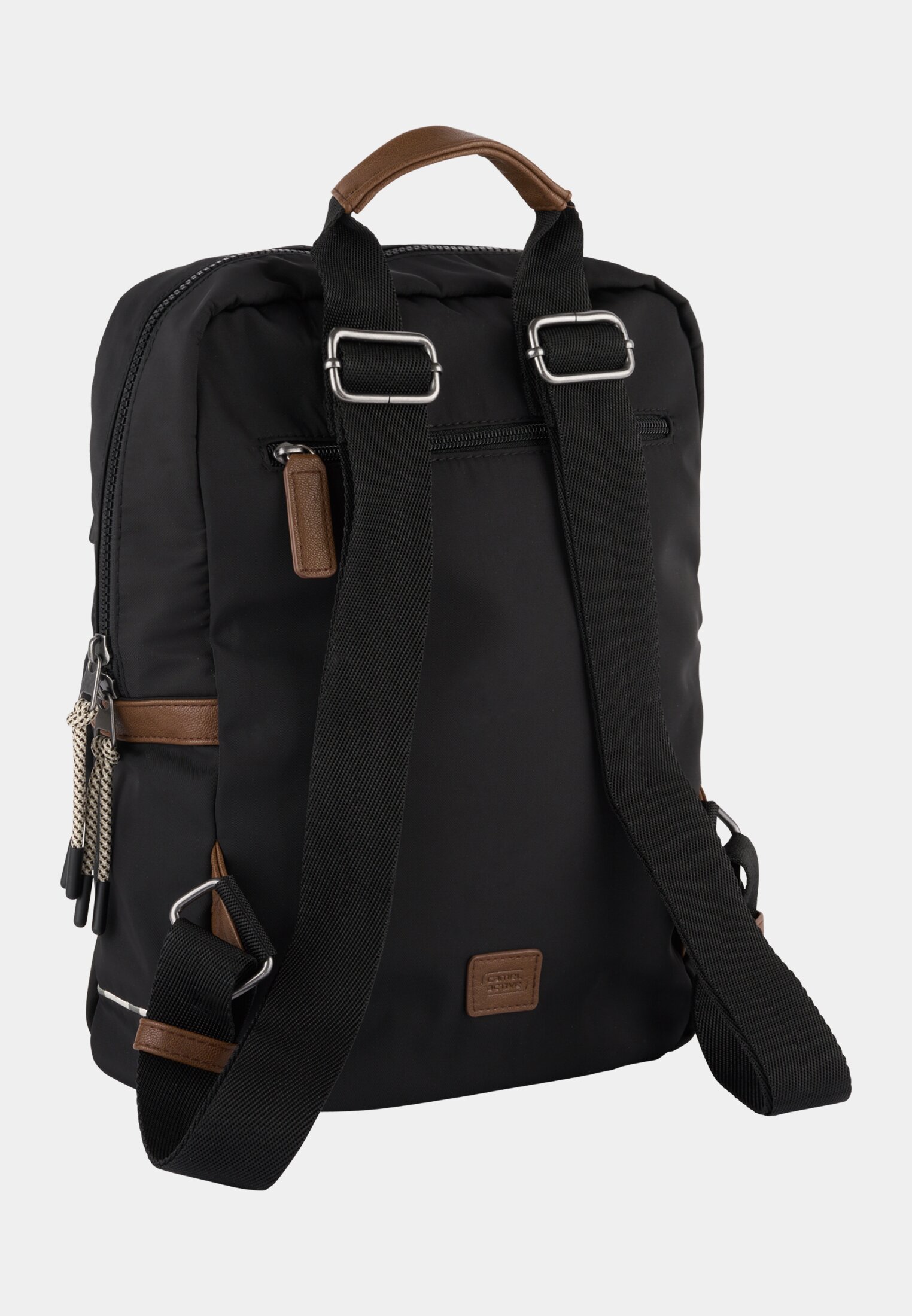 Damen AURUM Rucksack aus recyceltem Nylon Schwarz frontal hinten