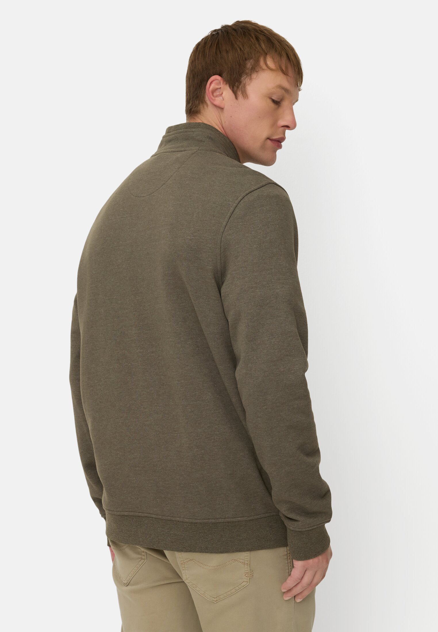 Men Sweatshirt with Troyer collar Green worn back