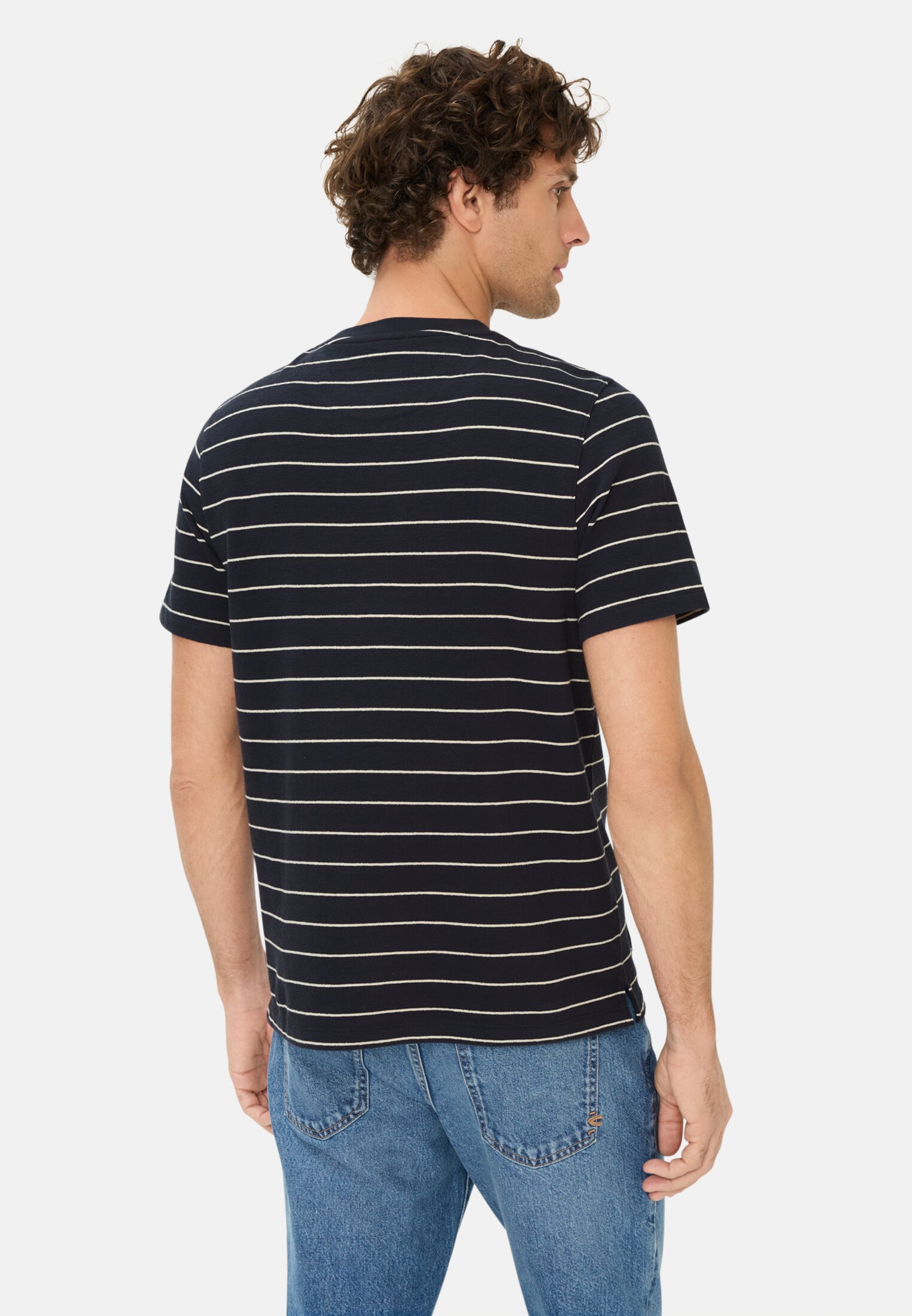 Heren T-shirt van puur katoen Donkerblauw gedragen achter