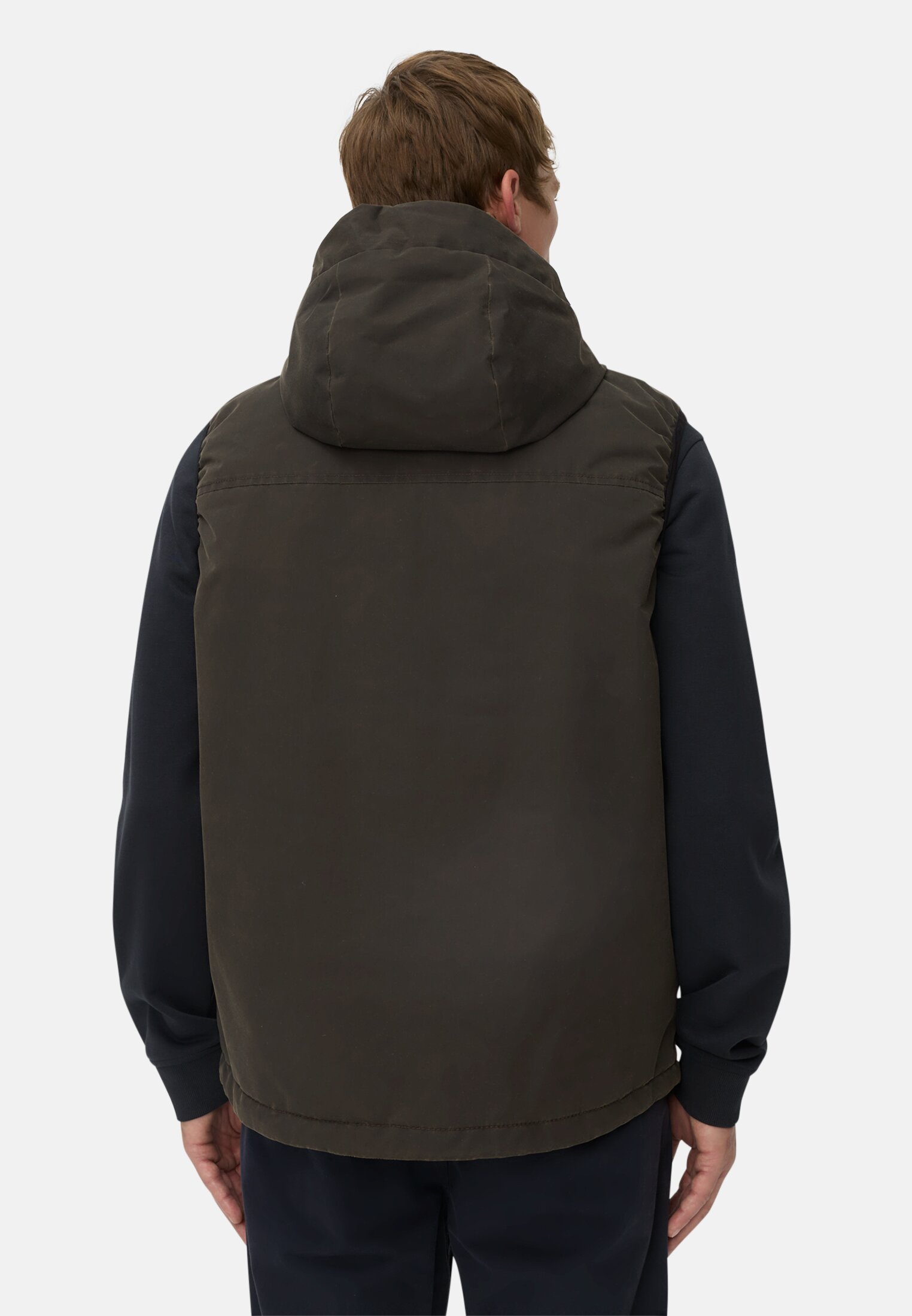 Men Outdoor vest with removable hood Dark brown worn back