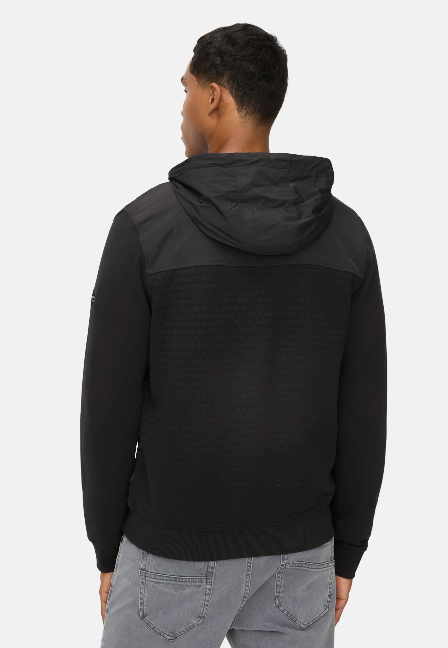 Herren Sweatjacke mit Kapuze Schwarz getragen hinten