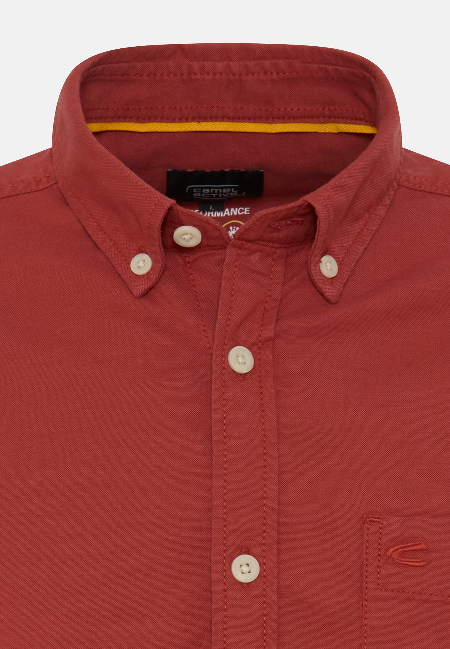 Men Long sleeve shirt with chest pocket Red front close