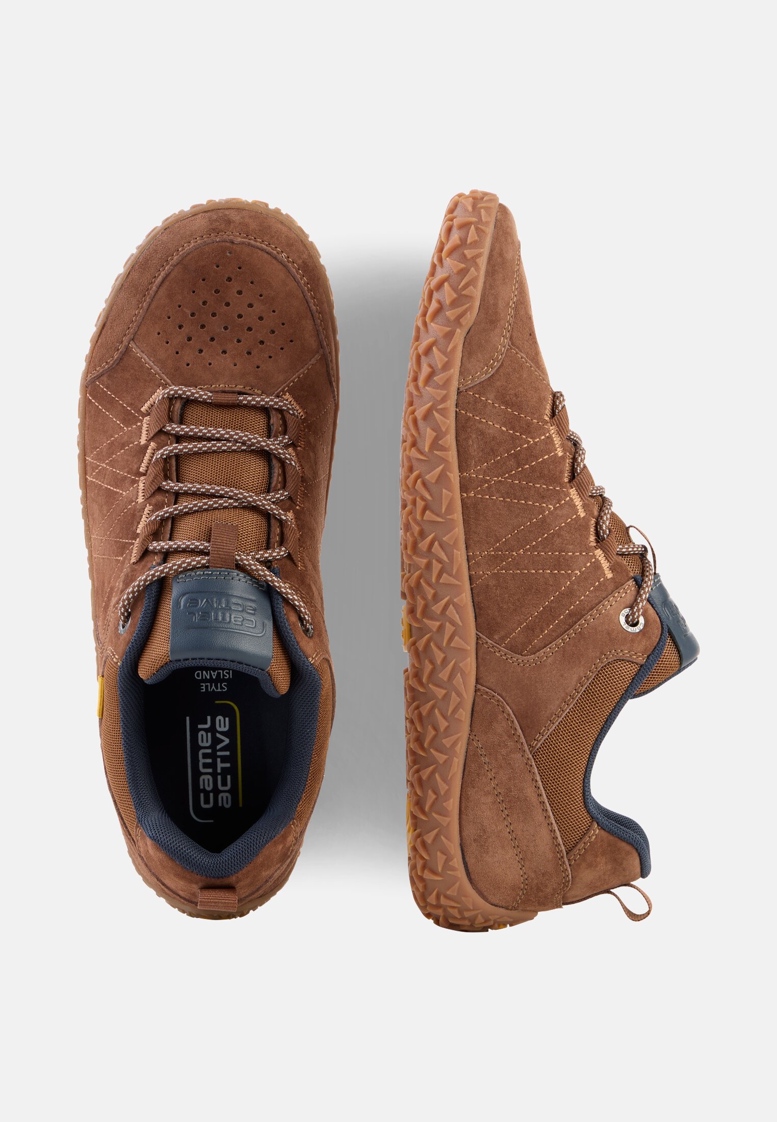 Heren Sneakers van nubuckleer en textiel Cognac frontaal van boven