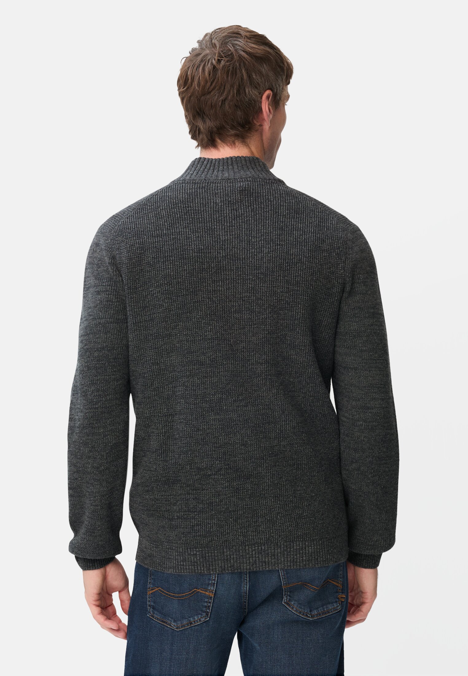 Men Knitted troyer in marled look Graphite Grey worn back