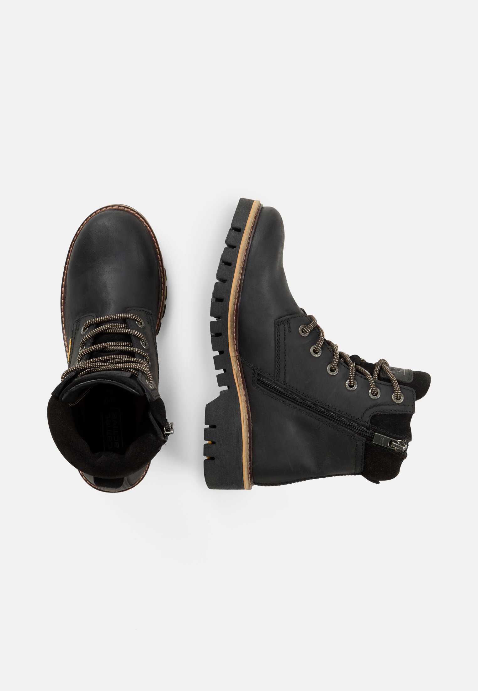 Damen Schnürstiefel mit Profilsohle Schwarz frontal oben