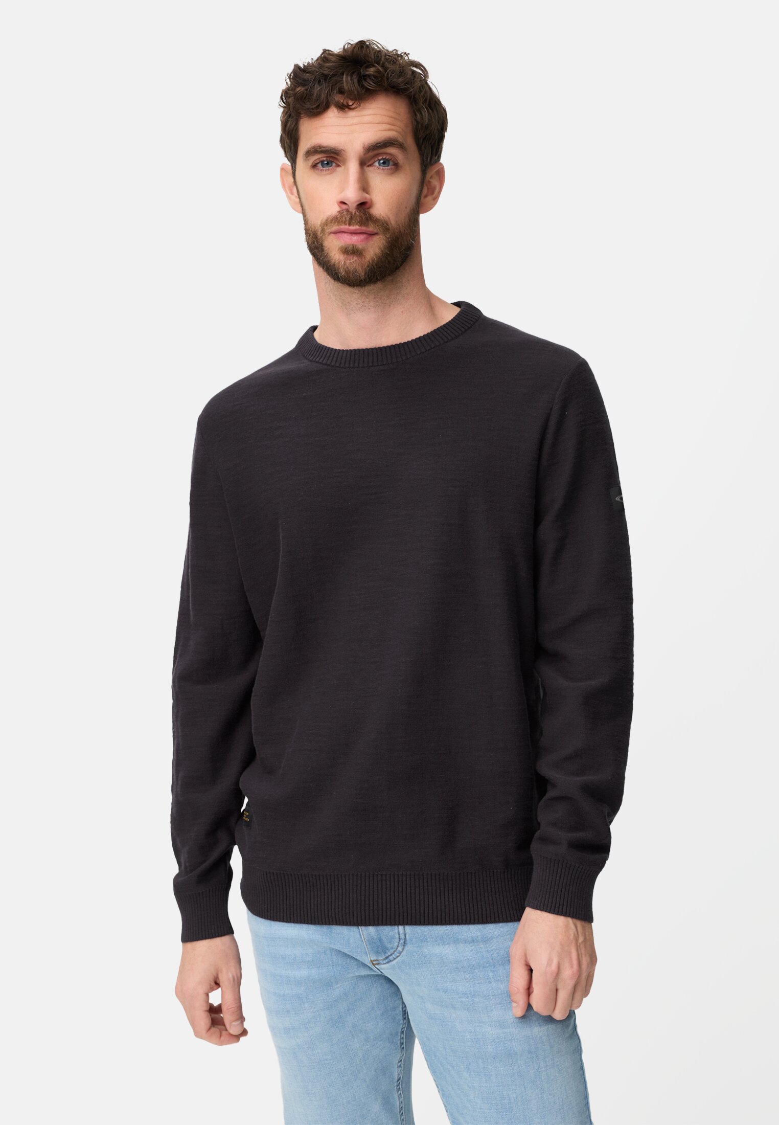 Heren Gebreide trui van puur katoen Donkerblauw gedragen voor