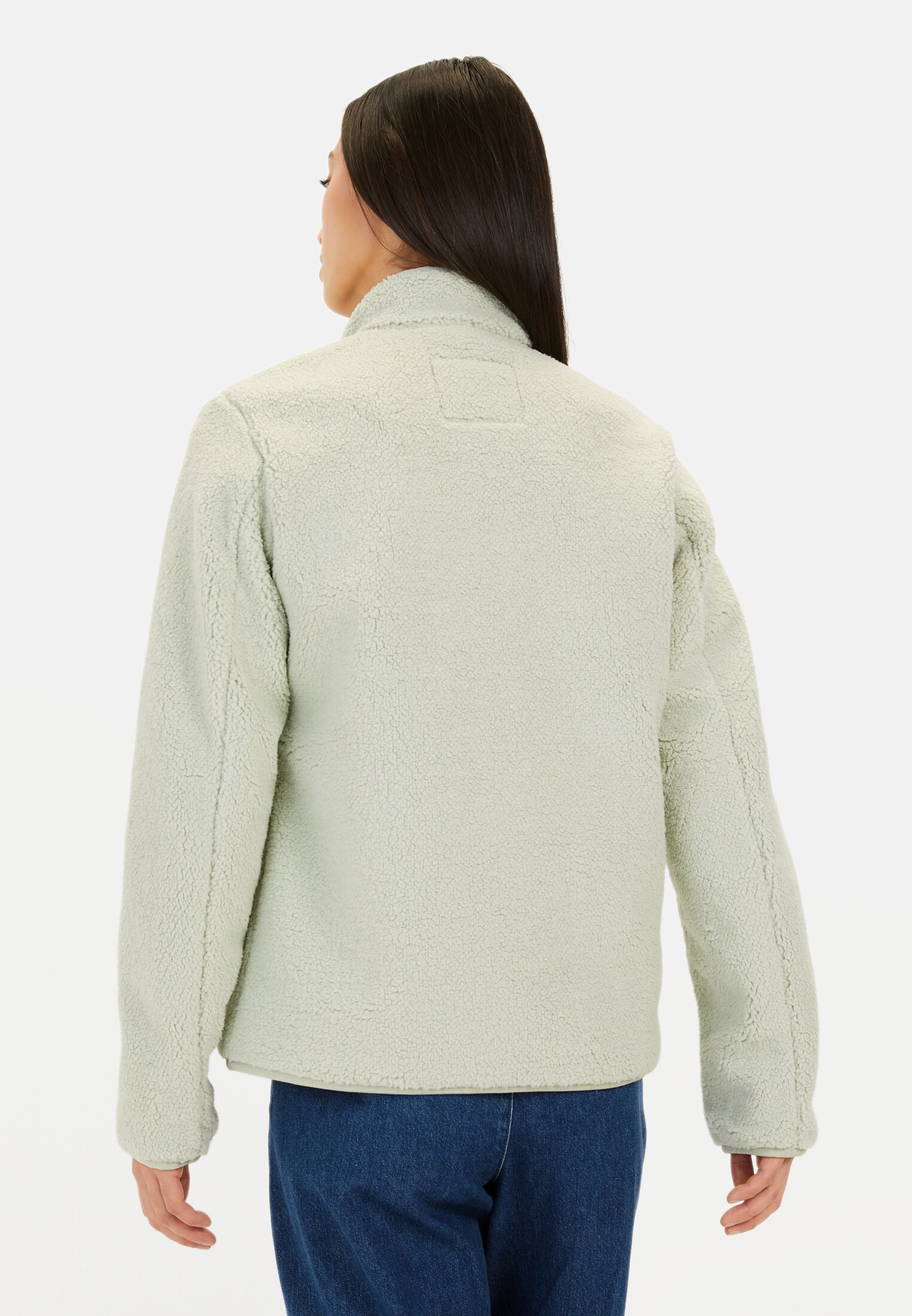 Women Fleece jacket with stand-up collar Eukalyptus worn back