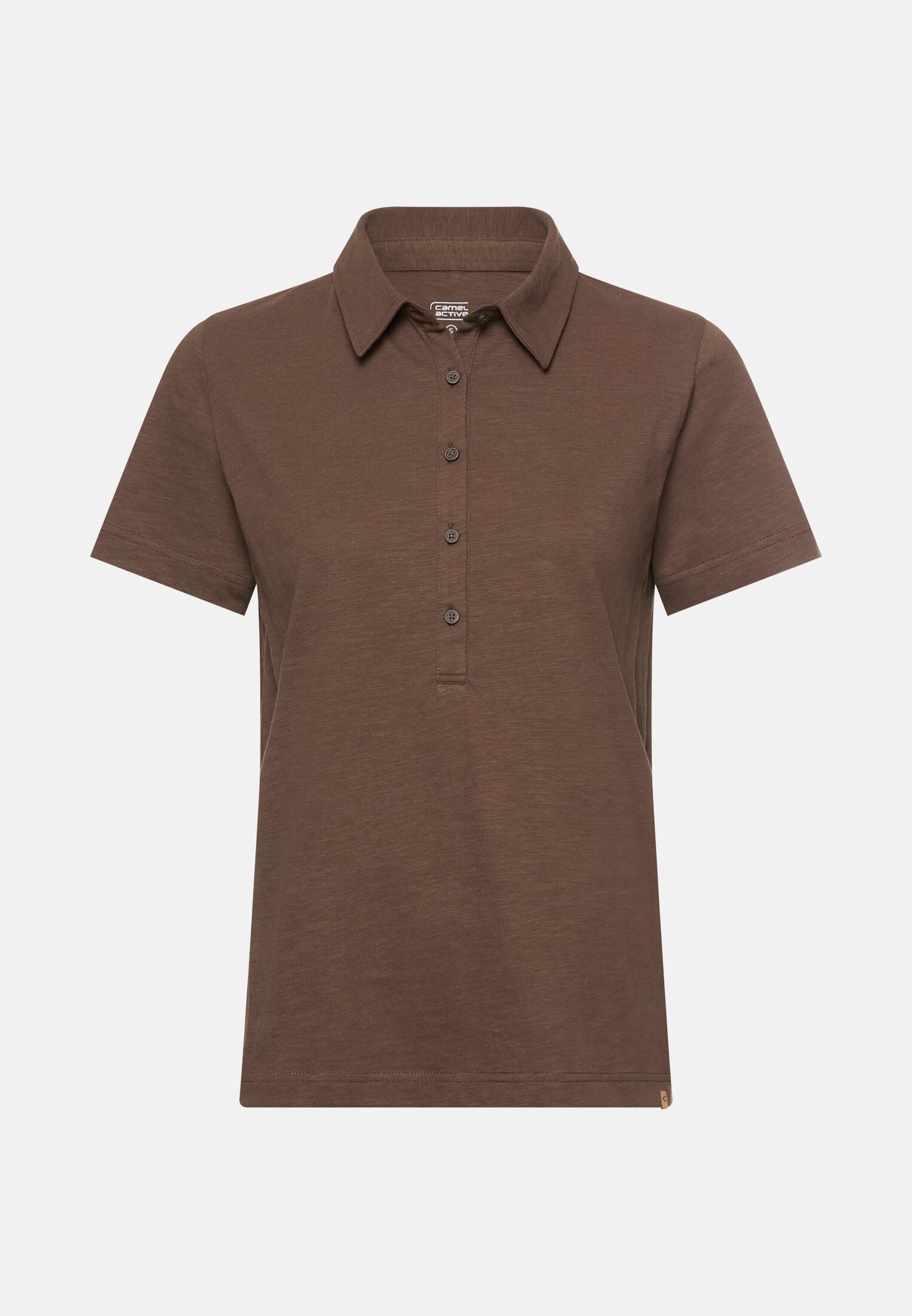 Women Polo shirt with button placket Brown frontal front