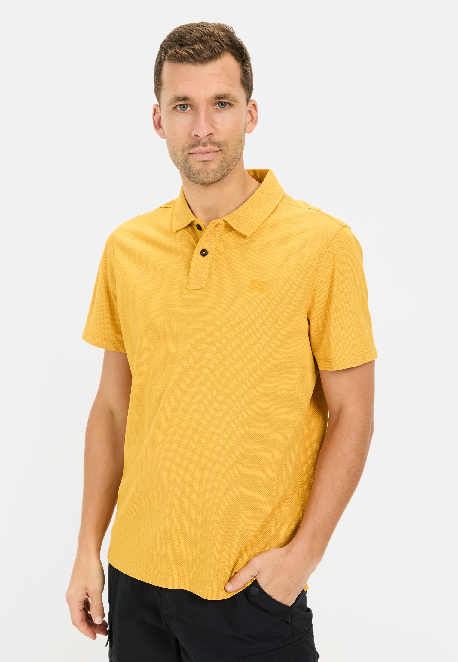 Herren Kurzarm Poloshirt aus reiner Baumwolle Orange getragen vorn
