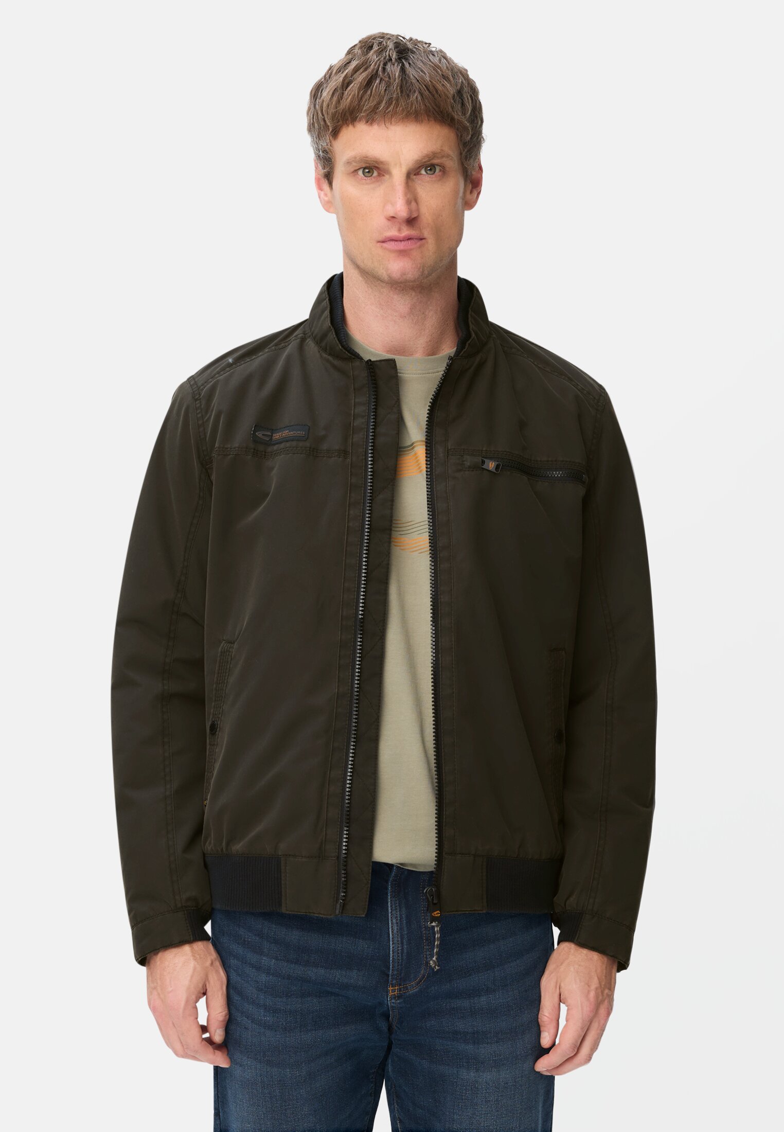 Men Light bomber jacket with knitted hem Brown worn front