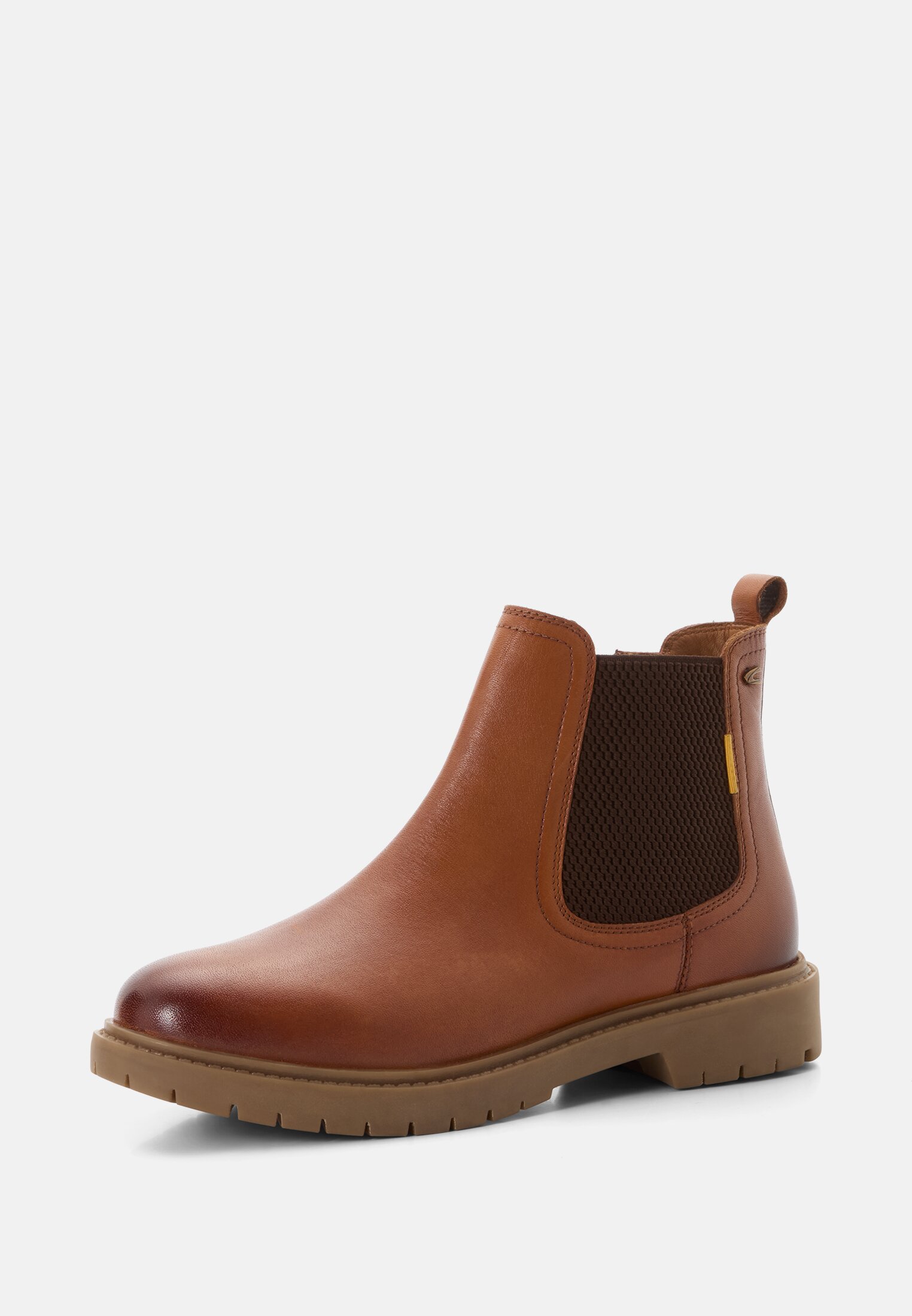 Seitenansicht eines braunen Chelsea Boots mit elastischen Einsätzen und Profilsohle.