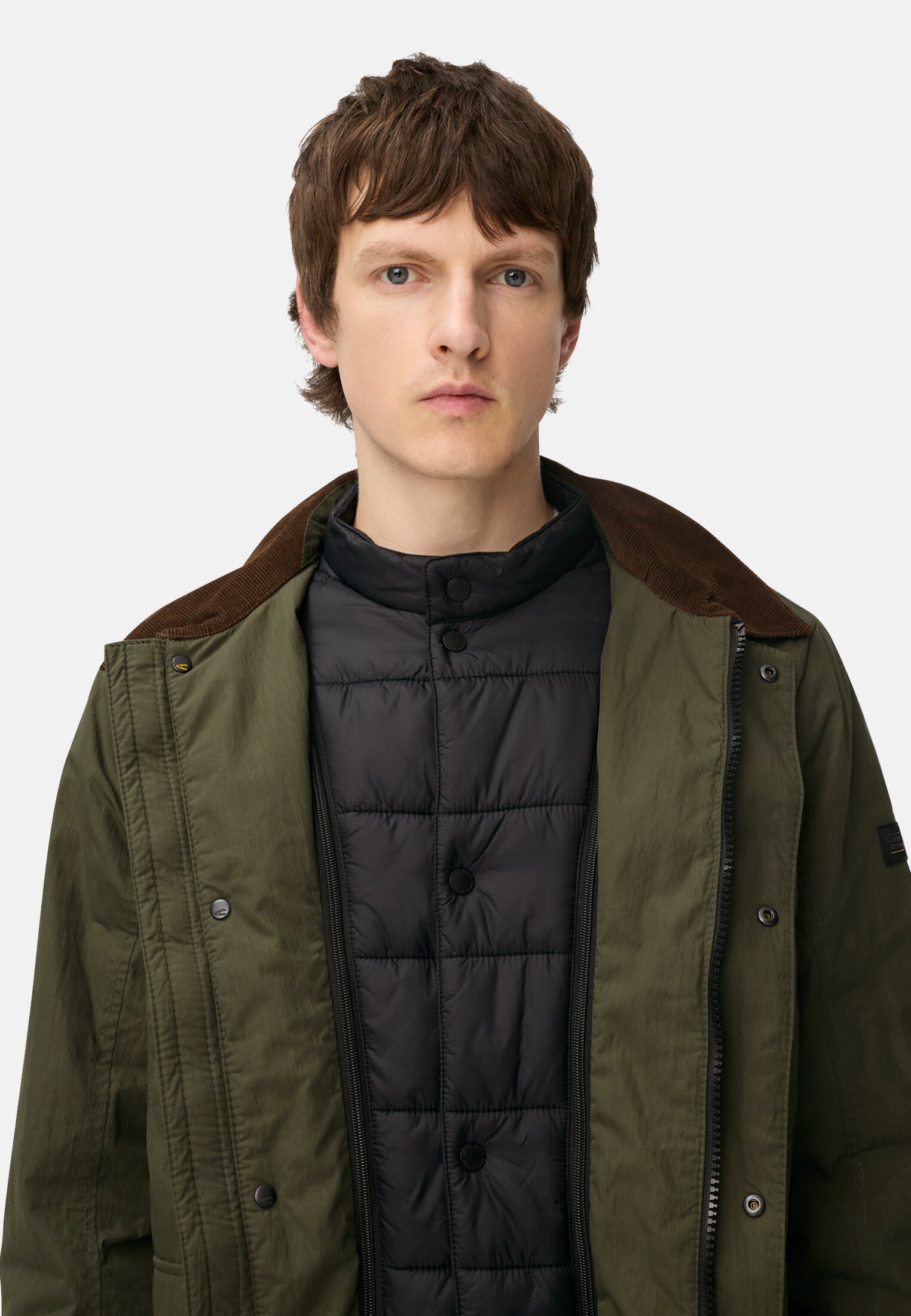 Men Blouson with shirt collar and fleece lining Forest green worn detail close