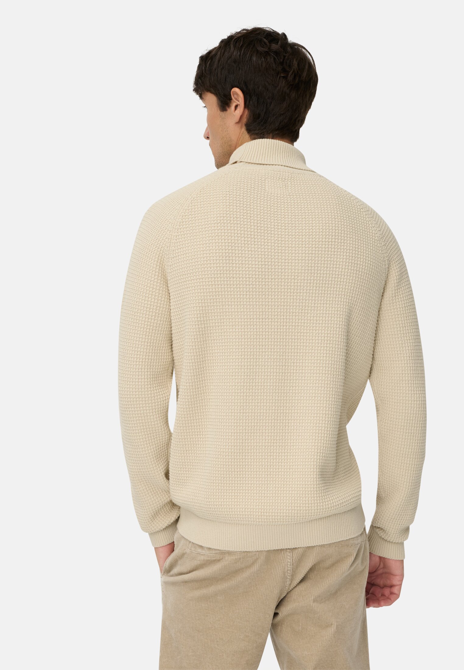Men Knitted sweater with stand-up collar Oats worn back