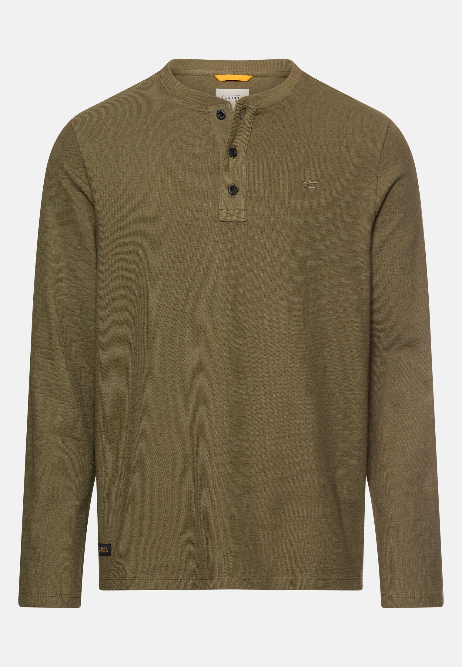 Heren Henleyshirt met knoopsluiting Olijfgroen frontaal voor