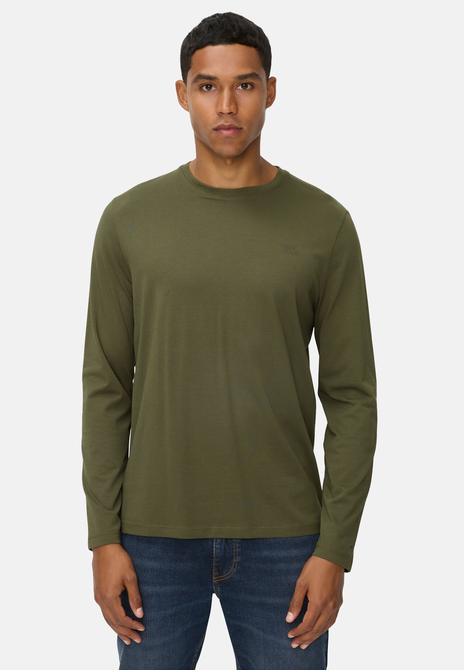 Herren fleXXXactive® Langarmshirt aus einem Baumwollmix Waldgrün getragen vorn