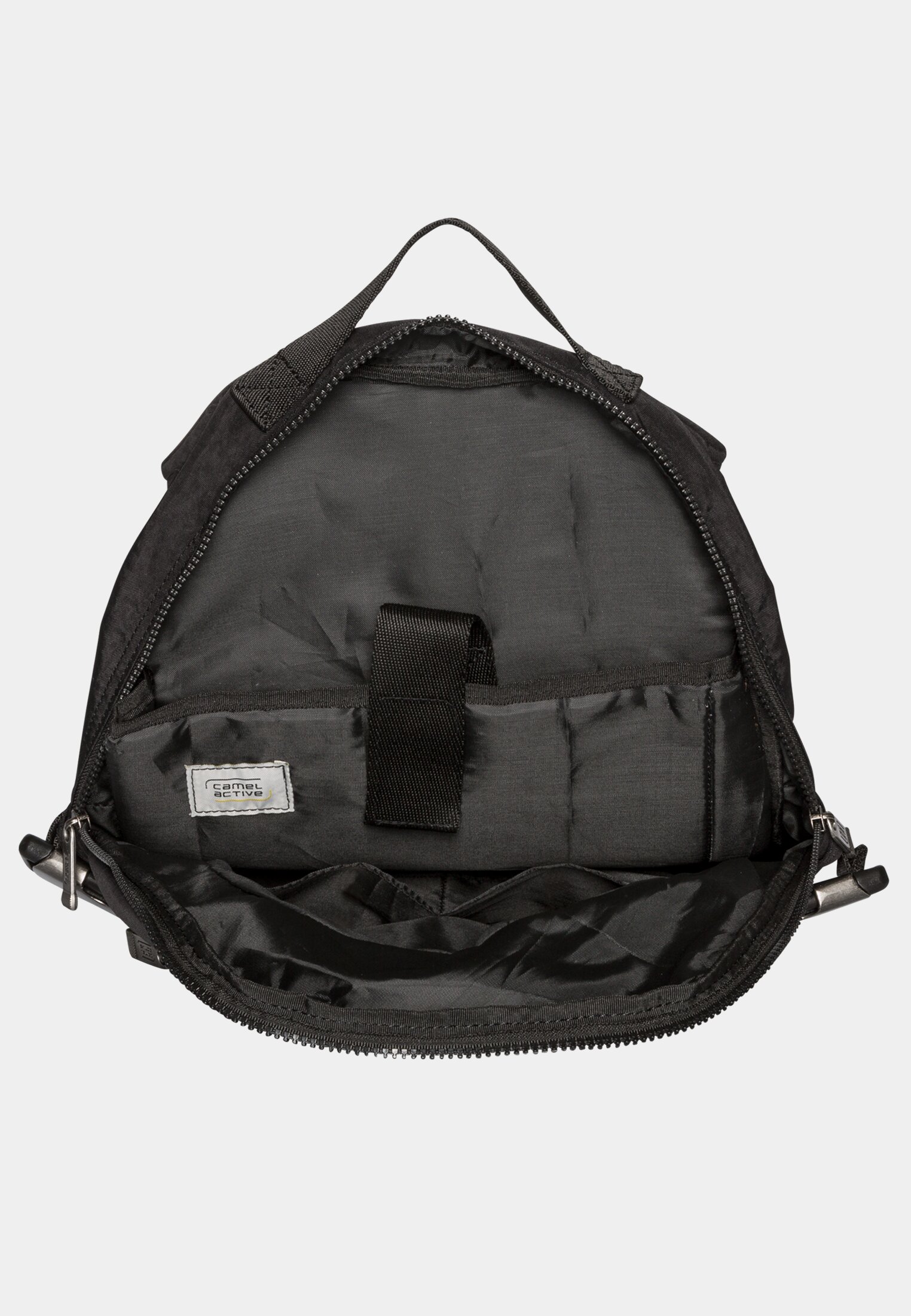 Herren JOURNEY Rucksack mit 2-Wege-Reißverschluss Schwarz vorne nah