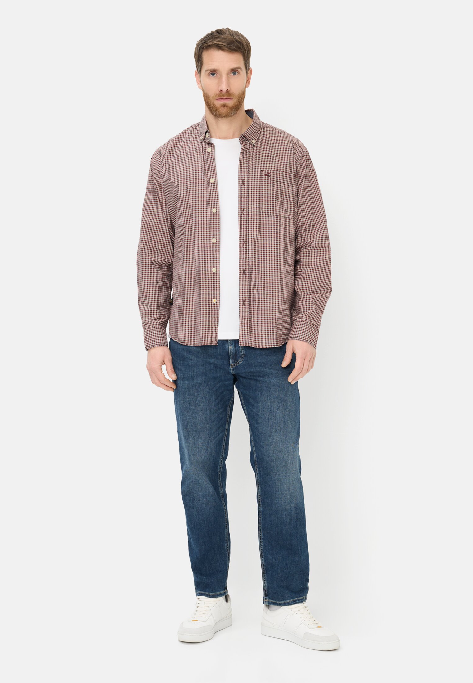 Heren Overhemd met lange mouwen met borstzak B: Rood gedragen voor lichaam compleet