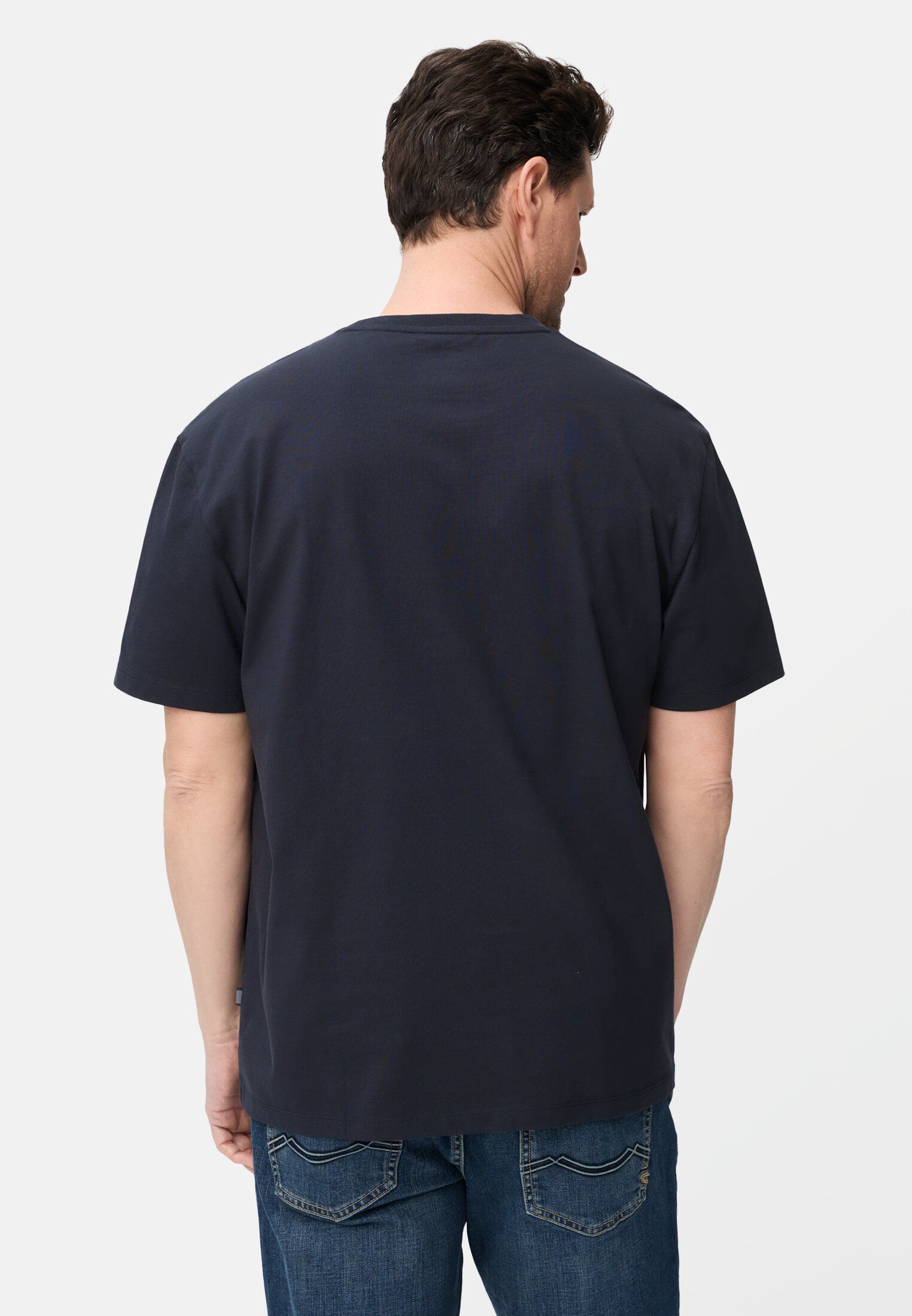 Heren T-shirt van puur katoen Donkerblauw gedragen achter