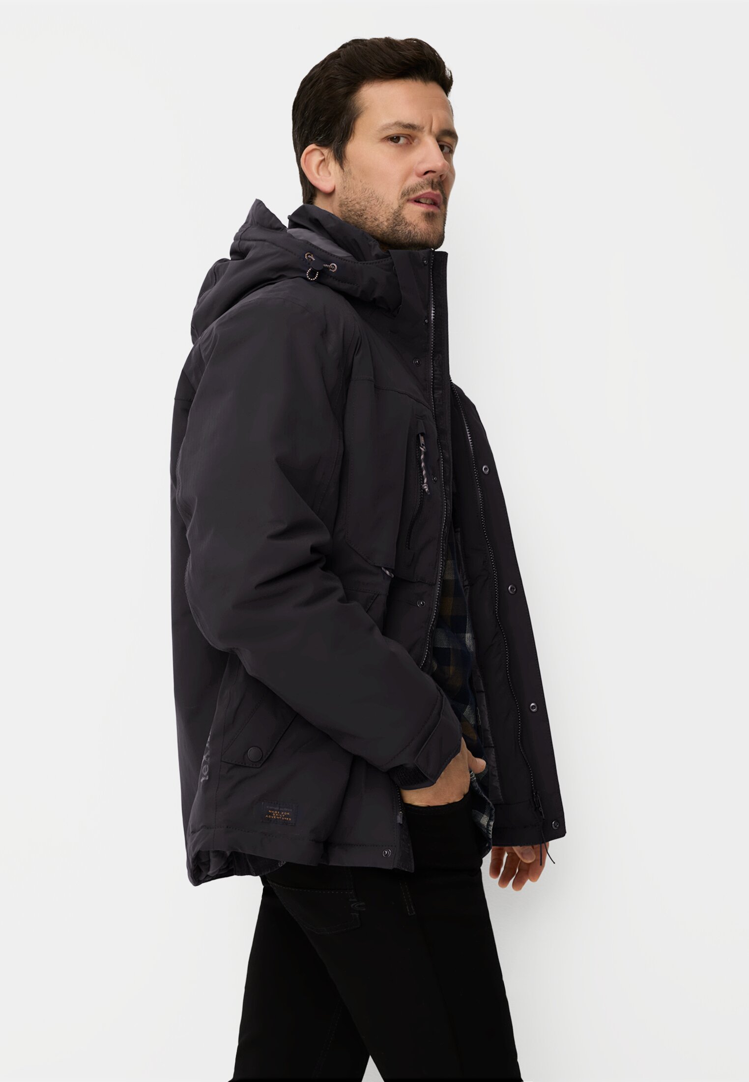Men teXXXactive® jacket with removable hood Navy blue worn emotional