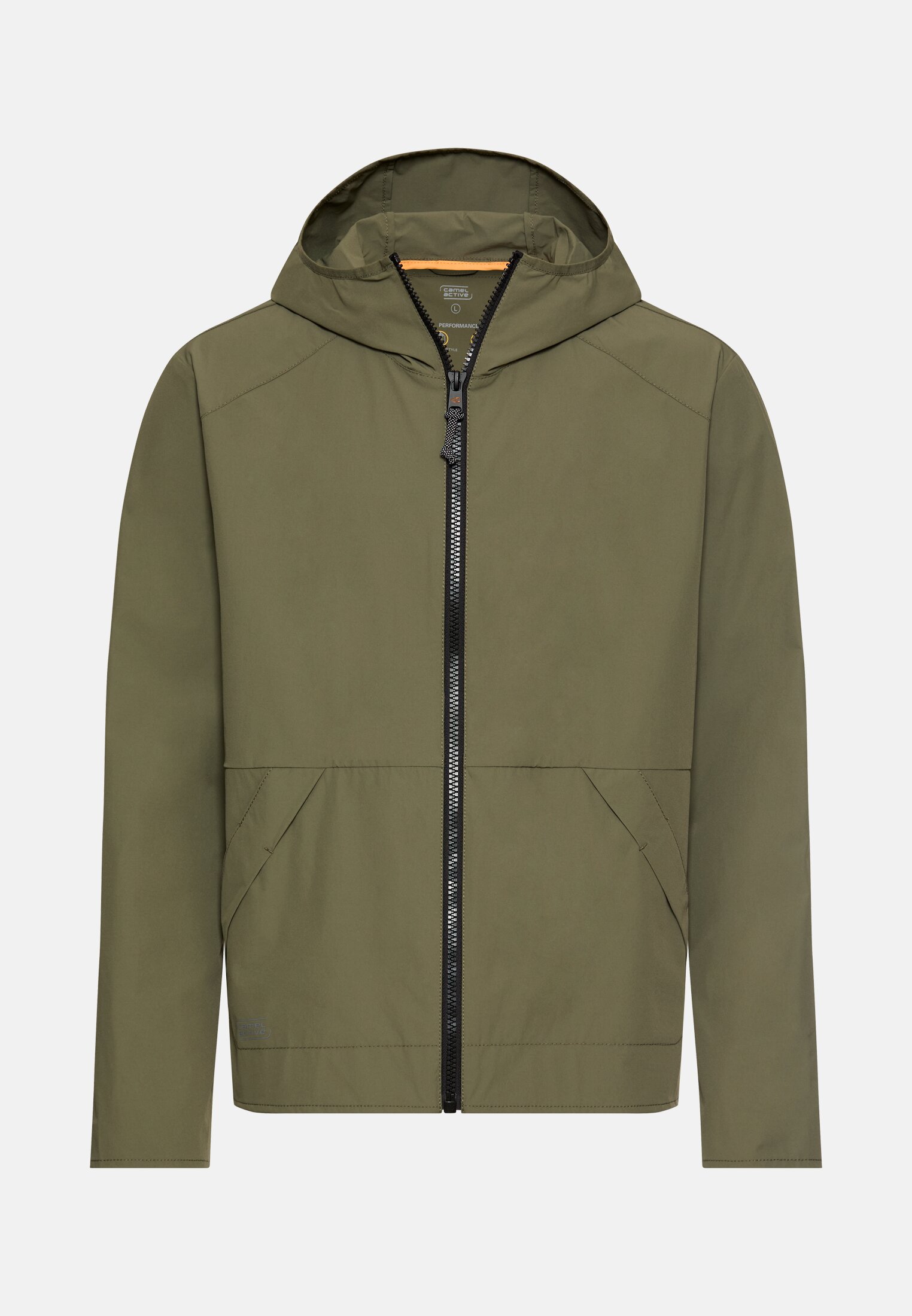 Heren Gemakkelijk in te pakken jas met capuchon Olijfgroen frontaal voor